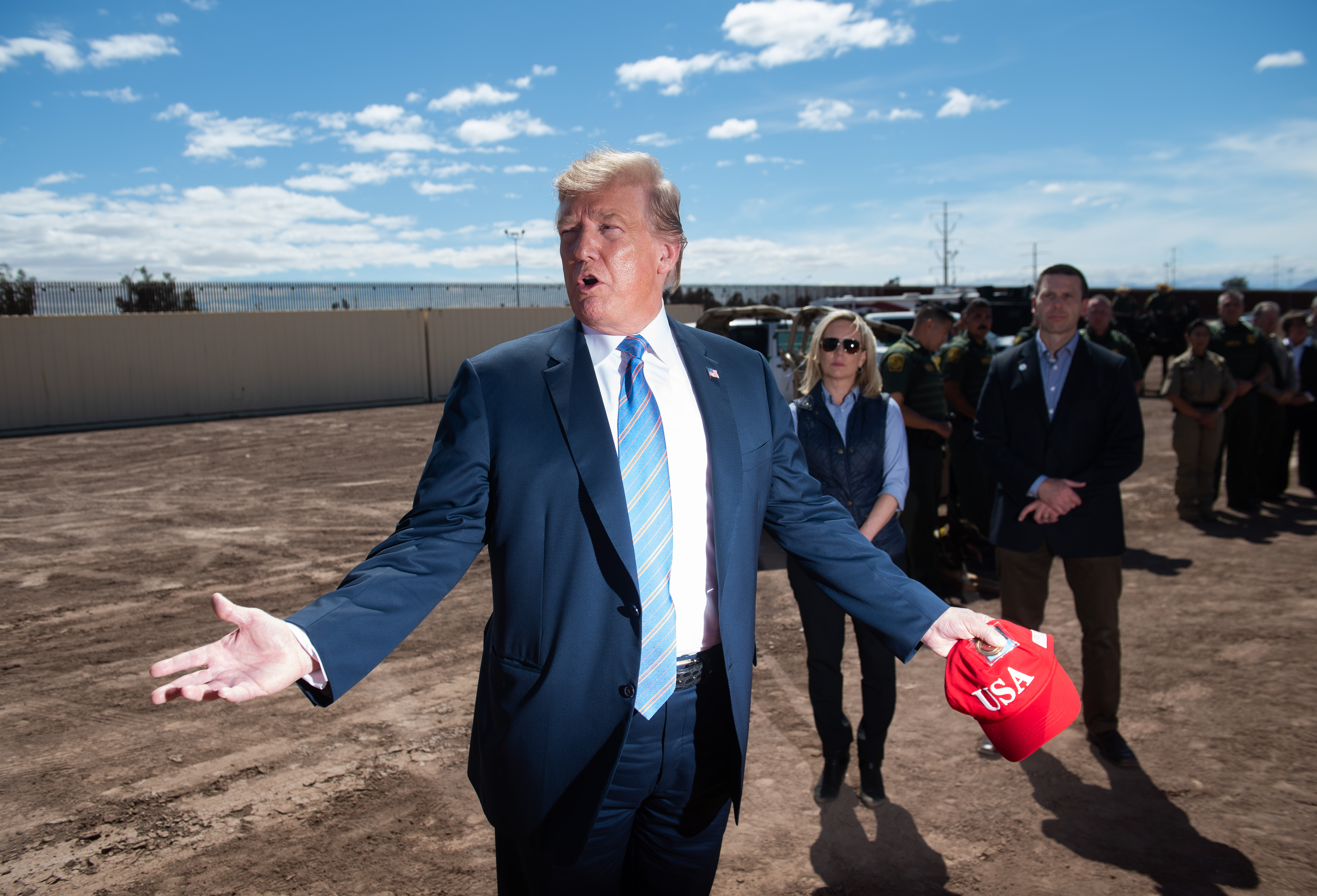 President Trump toured newly built fencing on the Mexican border.