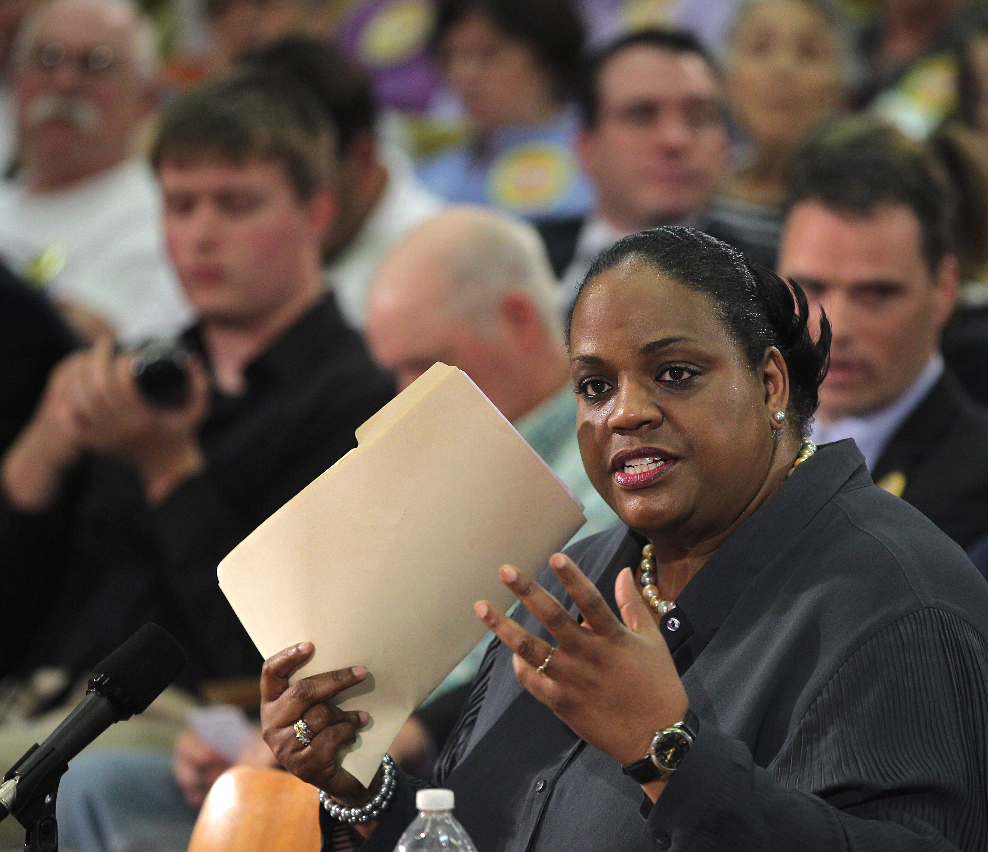 Secretary of Public Safety Andrea Cabral answers questions after giving testimony in June 2014.