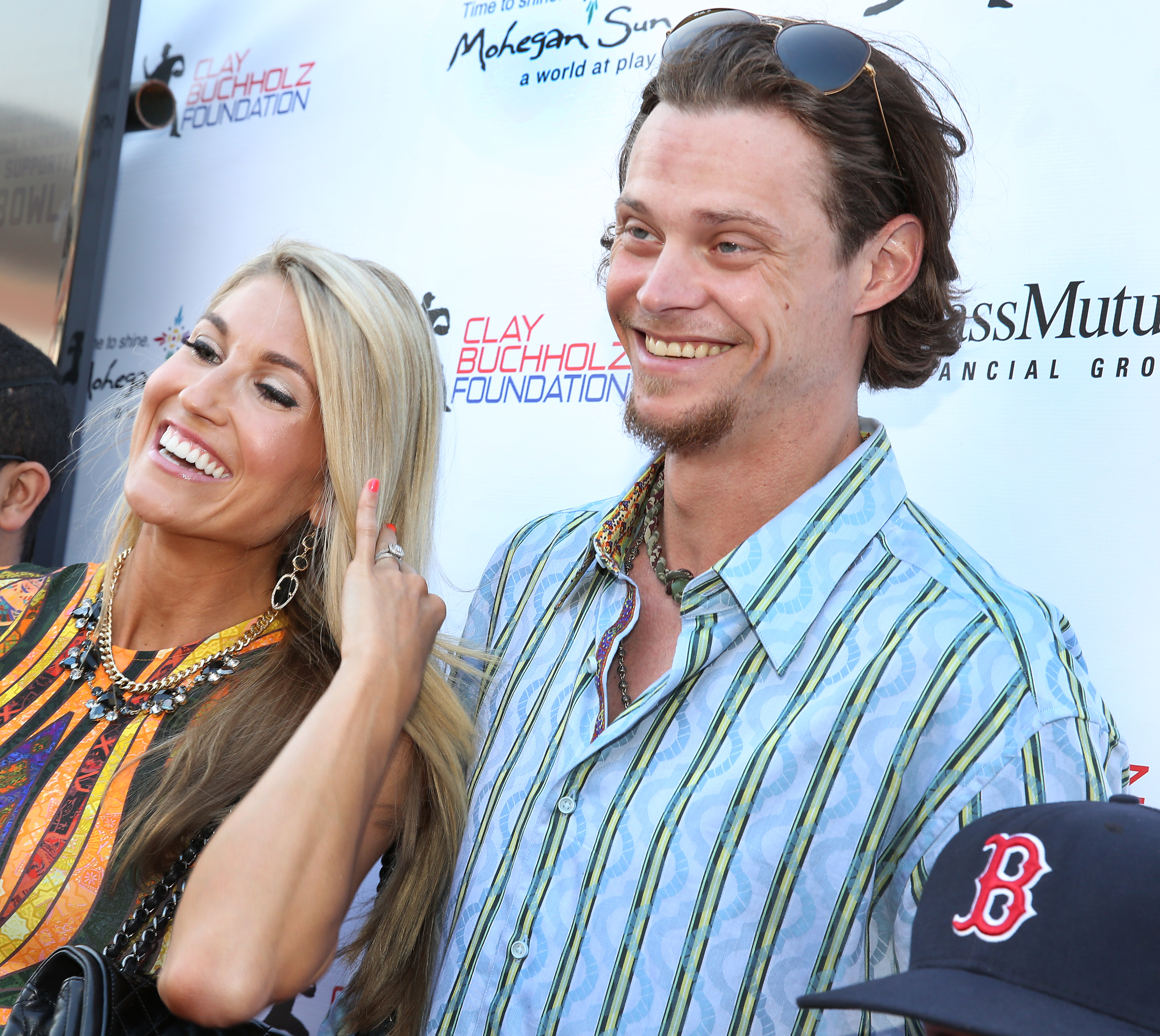 Clay Buchholz, with wife Lindsay at the second annual Buchholz Bowl, wished his former Red Sox teammates well.