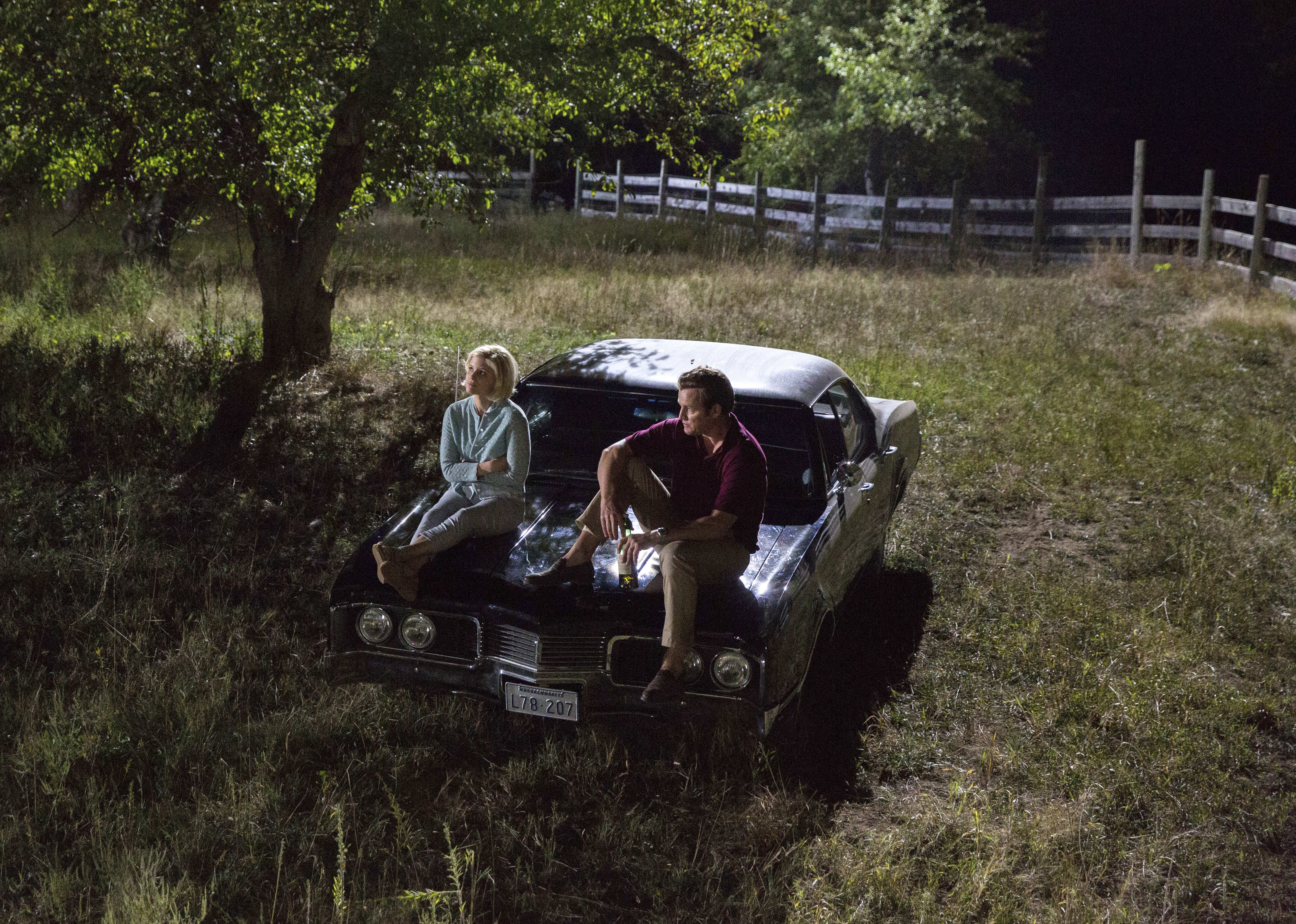 Kate Mara as Mary Jo Kopechne (left) and Jason Clarke as Ted Kennedy in a scene from "Chappaquiddick."