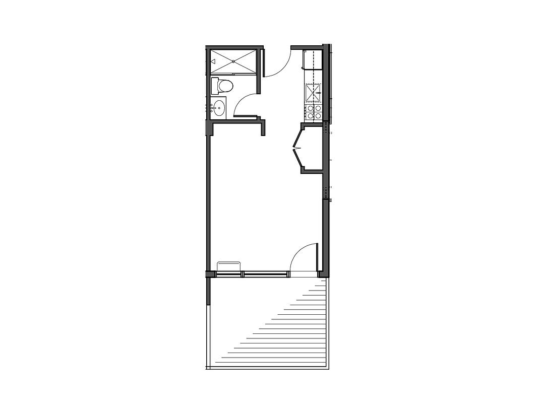 This Microloft unit is 293 square feet, and other floor plans are no larger than 450 square feet.