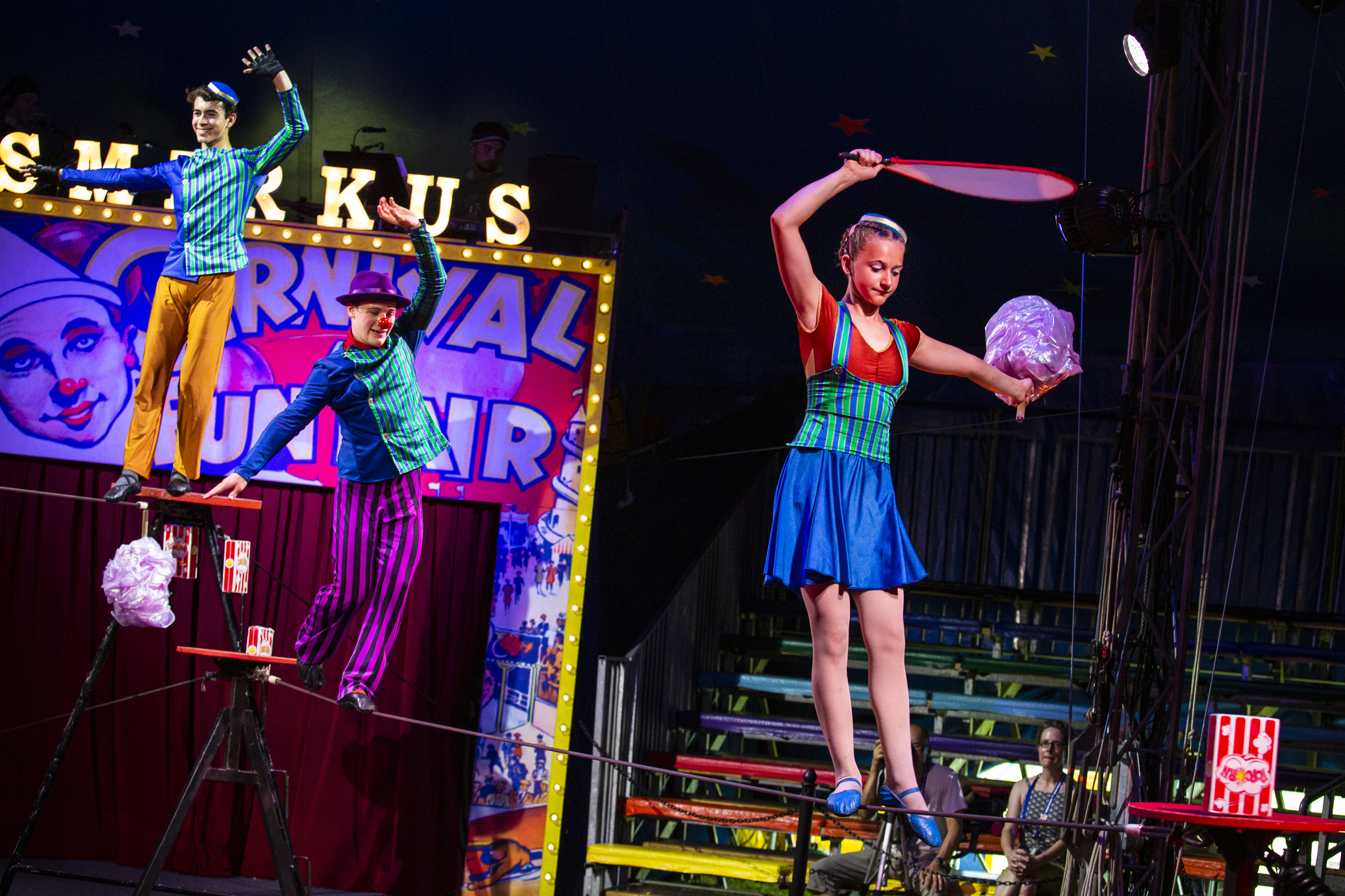 Eva Lou Rhinelander (right) performed with other troupers at Circus Smirkus' Big Top Tour.