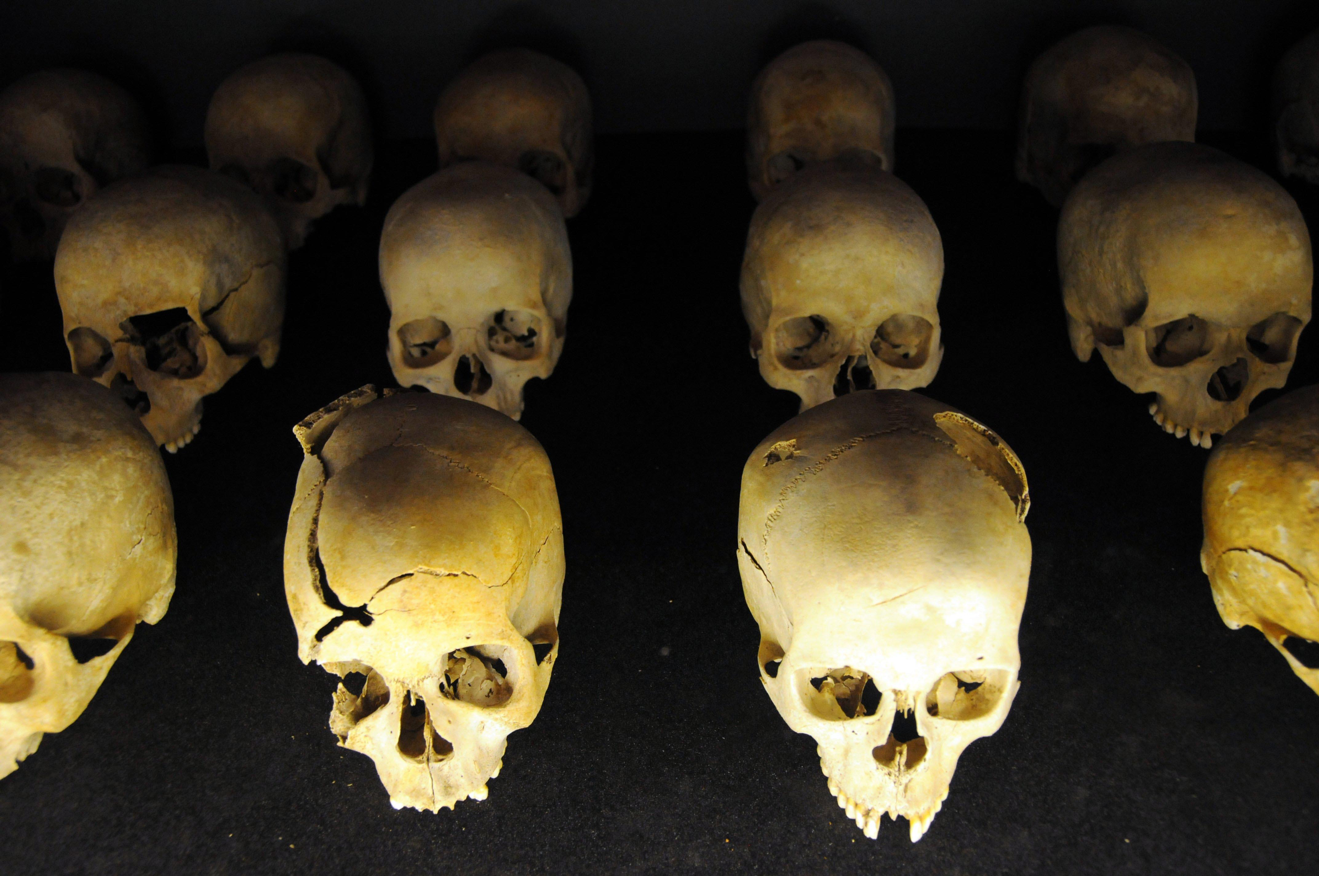 The skulls of victims of the 1994 Rwandan Genocide were displayed in the Kigali Genocide Memorial in Kigali, Rwanda.