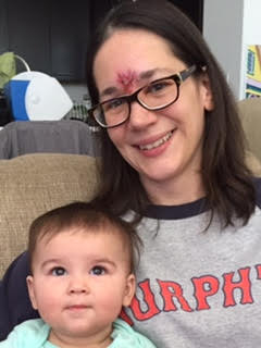 Stephanie Wapenski, with her daughter Delaney Fraenza, after she was hit by a baseball at Fenway Park on Friday night.