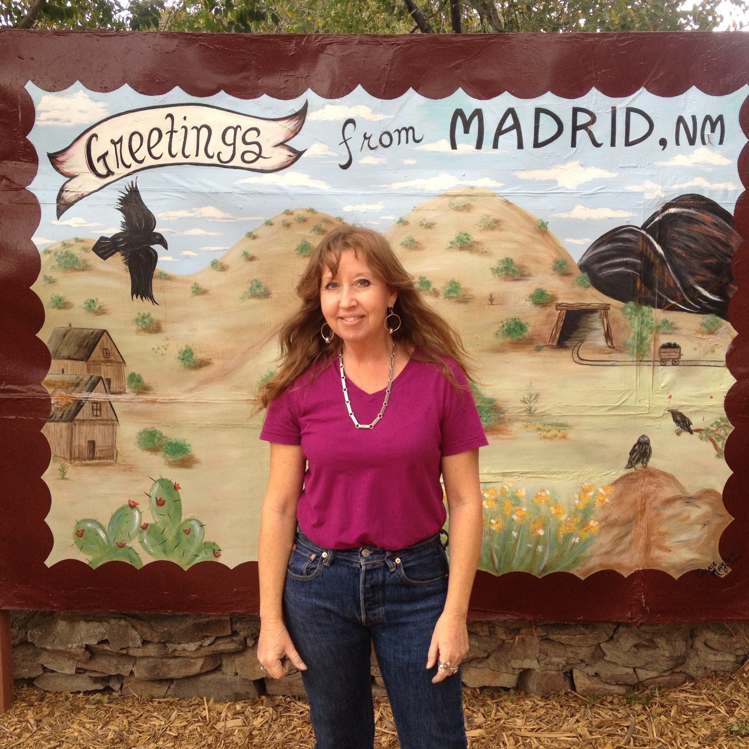 Connie Mayhew owns Connie’s Photo Park in Madrid, a collection of cut-out signs you can pose with.