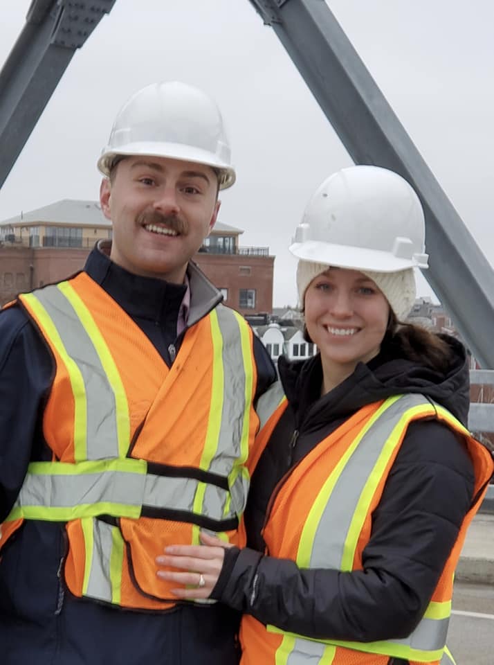 Dan Del Tufo and Juila Kallmerten, of Dover, N.H., stood on the Memorial Bridge in Portsmouth after getting engaged there Saturday afternoon.