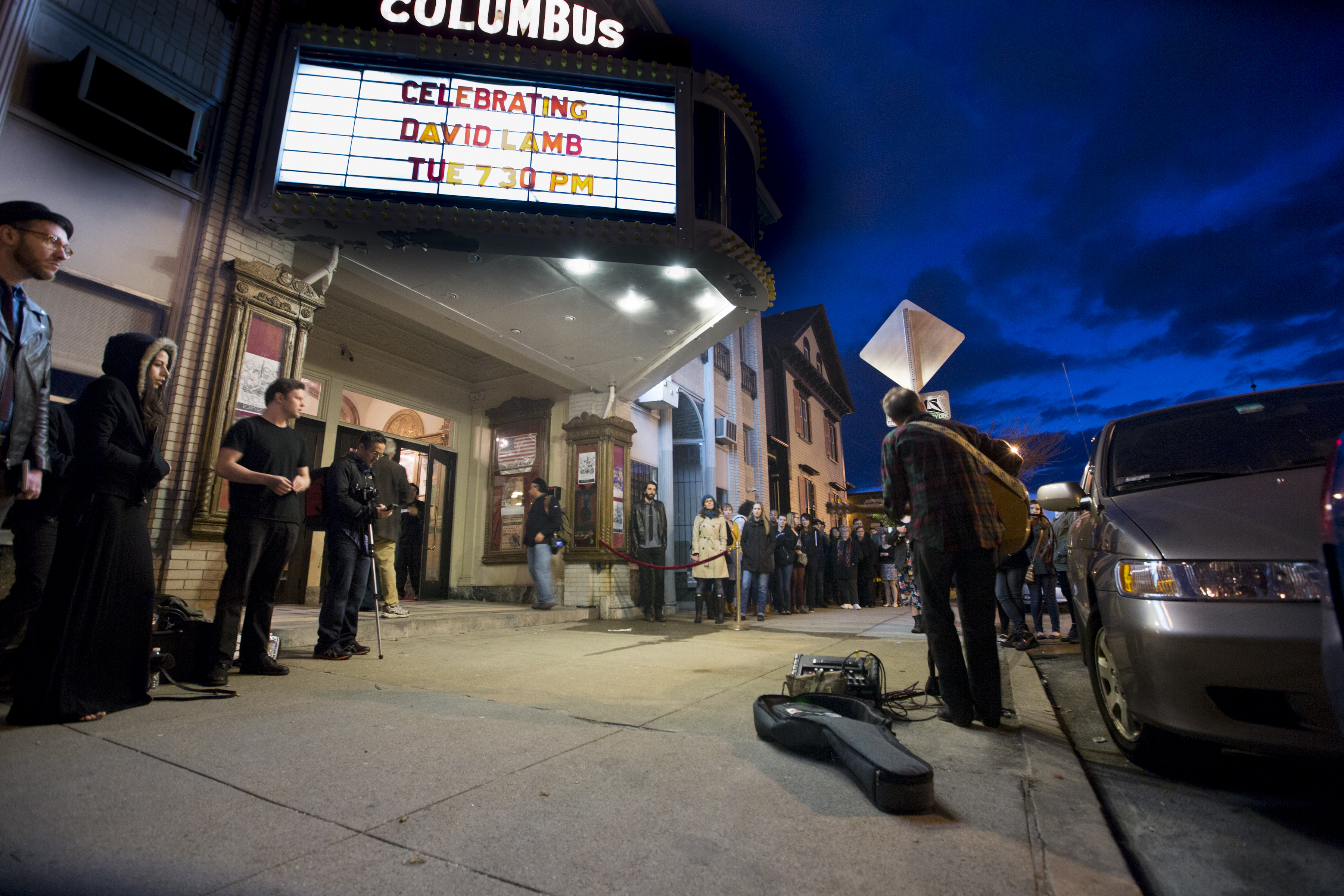 The scene outside the Columbus Theatre on Tuesday.