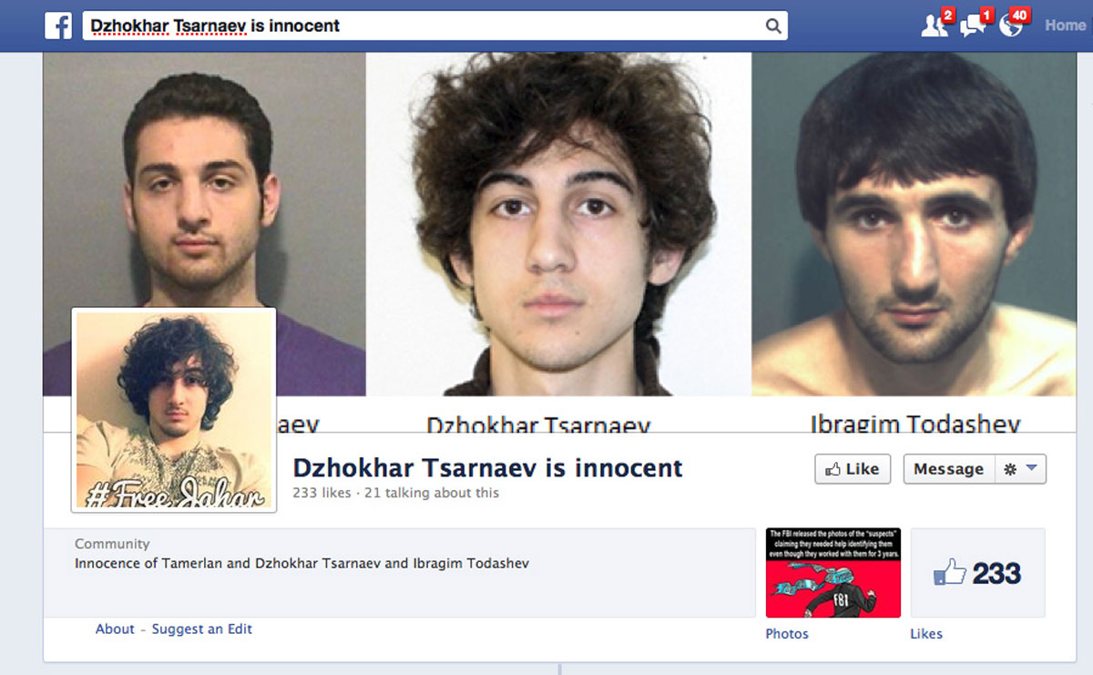 A Facebook page seeking Dzhokhar Tsarnaev’s release.