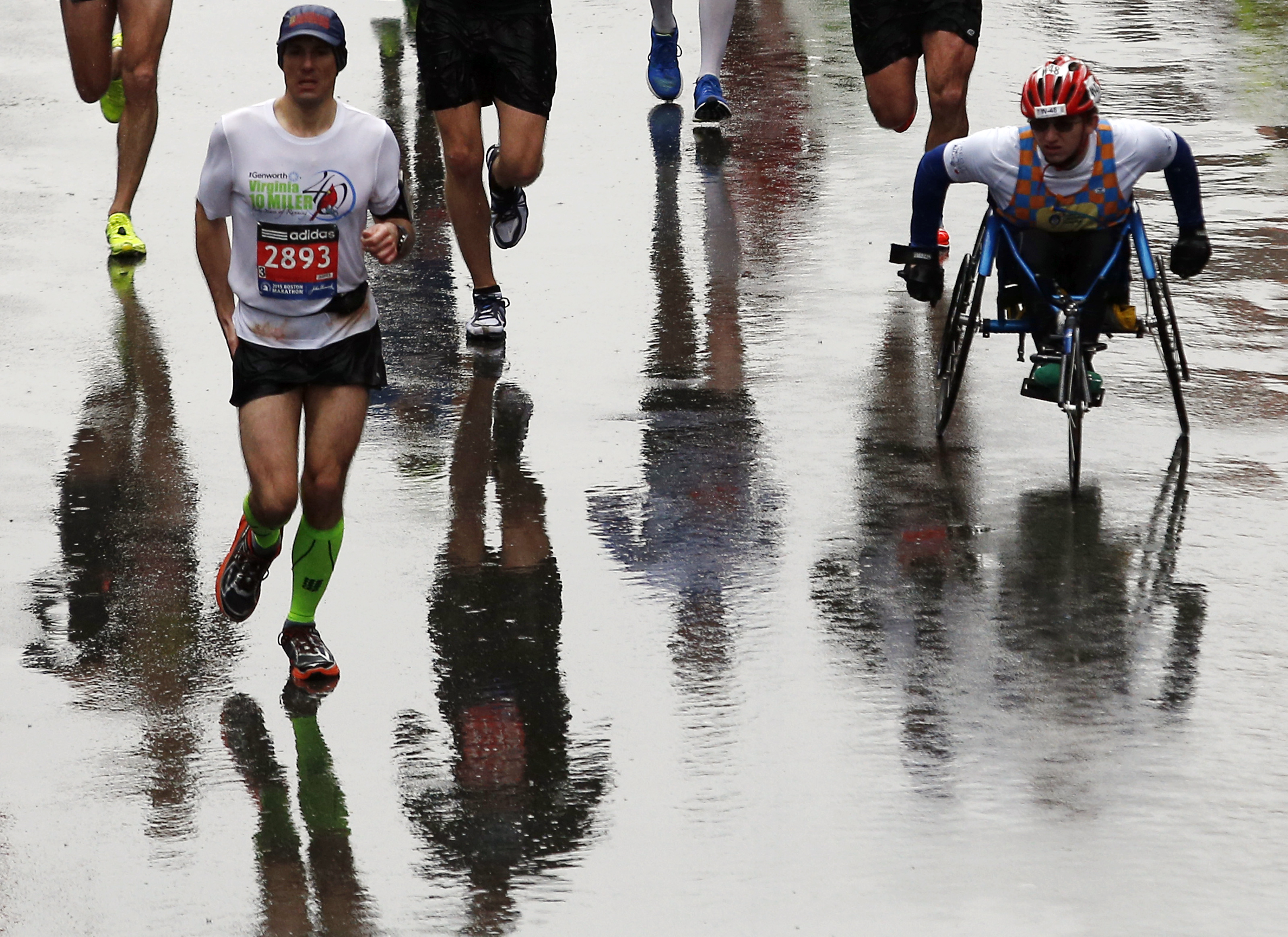 Runners came down Boylston Street near the end of the Marathon route.