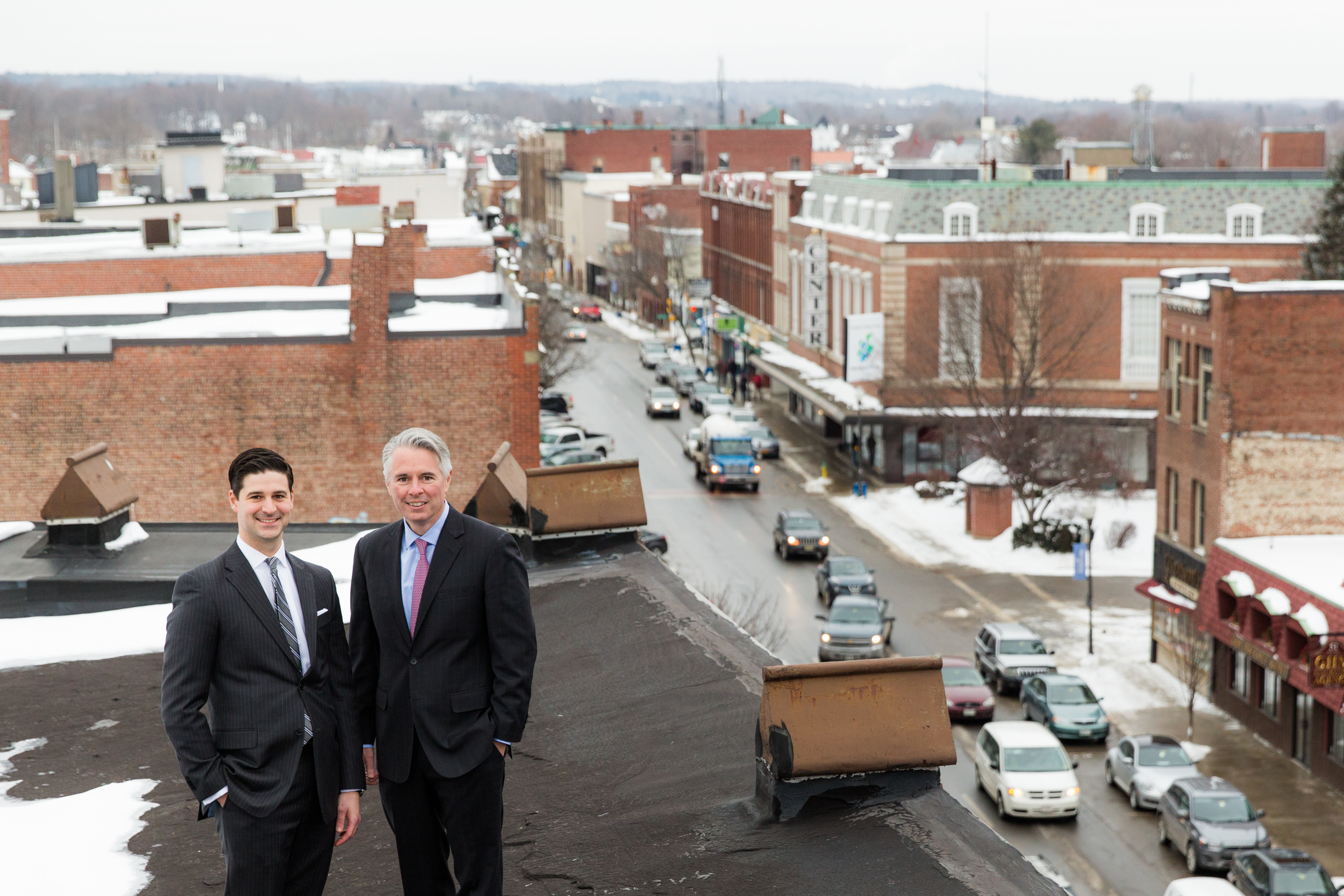 Waterville Mayor Nick Isgro (left) and Colby College President David Greene.