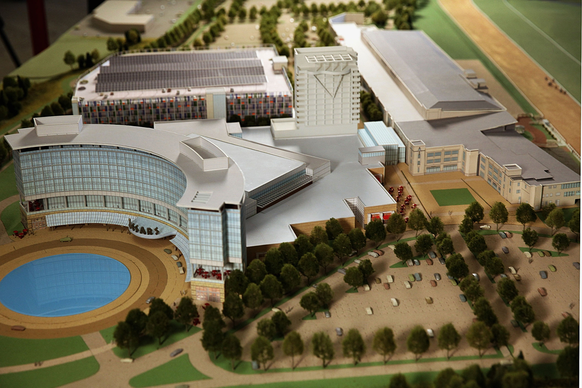 A model for a proposed hotel and casino at Suffolk Downs.