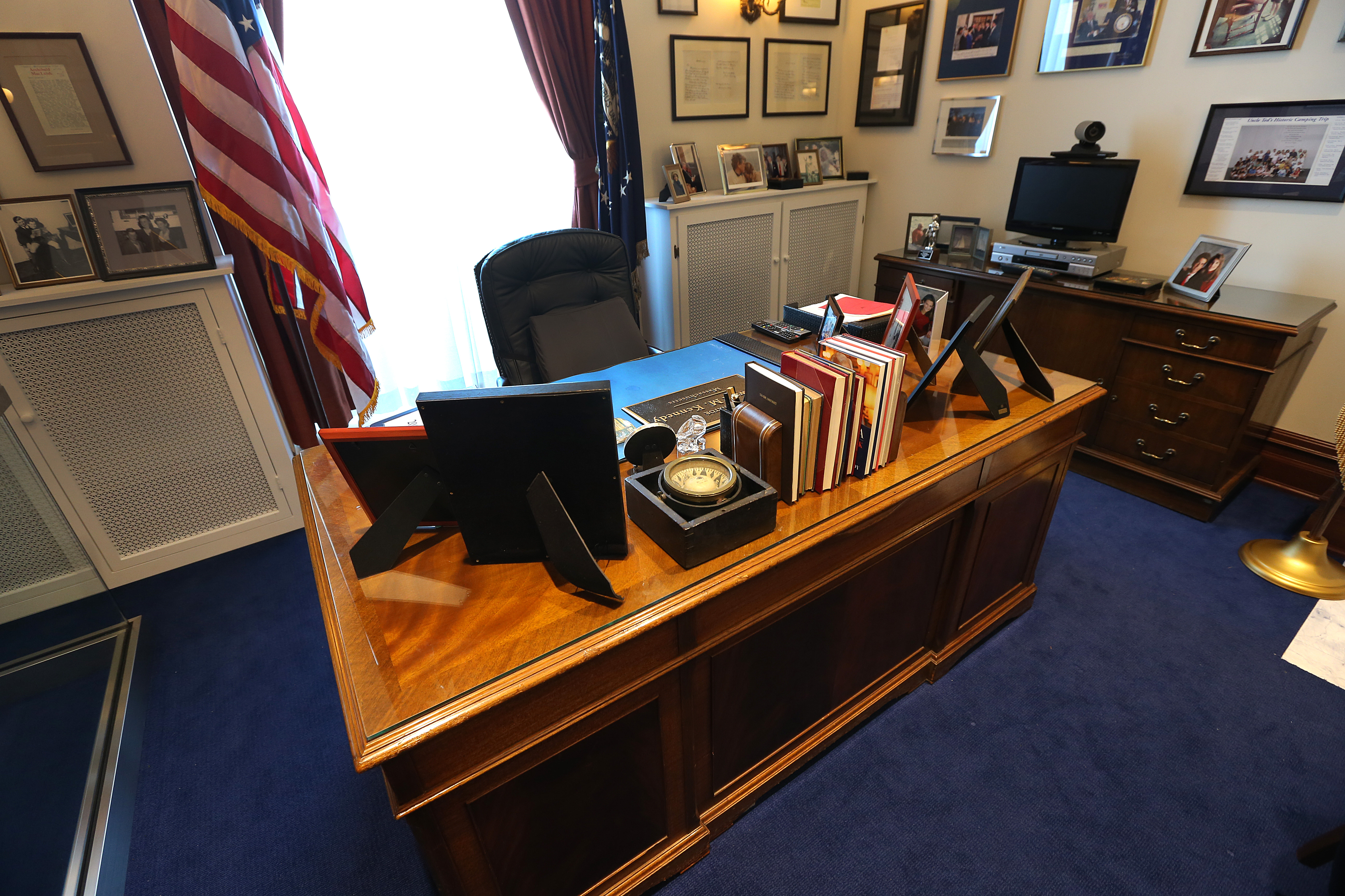 A full-scale replica of the US Senate chamber is the centerpiece of the Edward M. Kennedy Institute.
