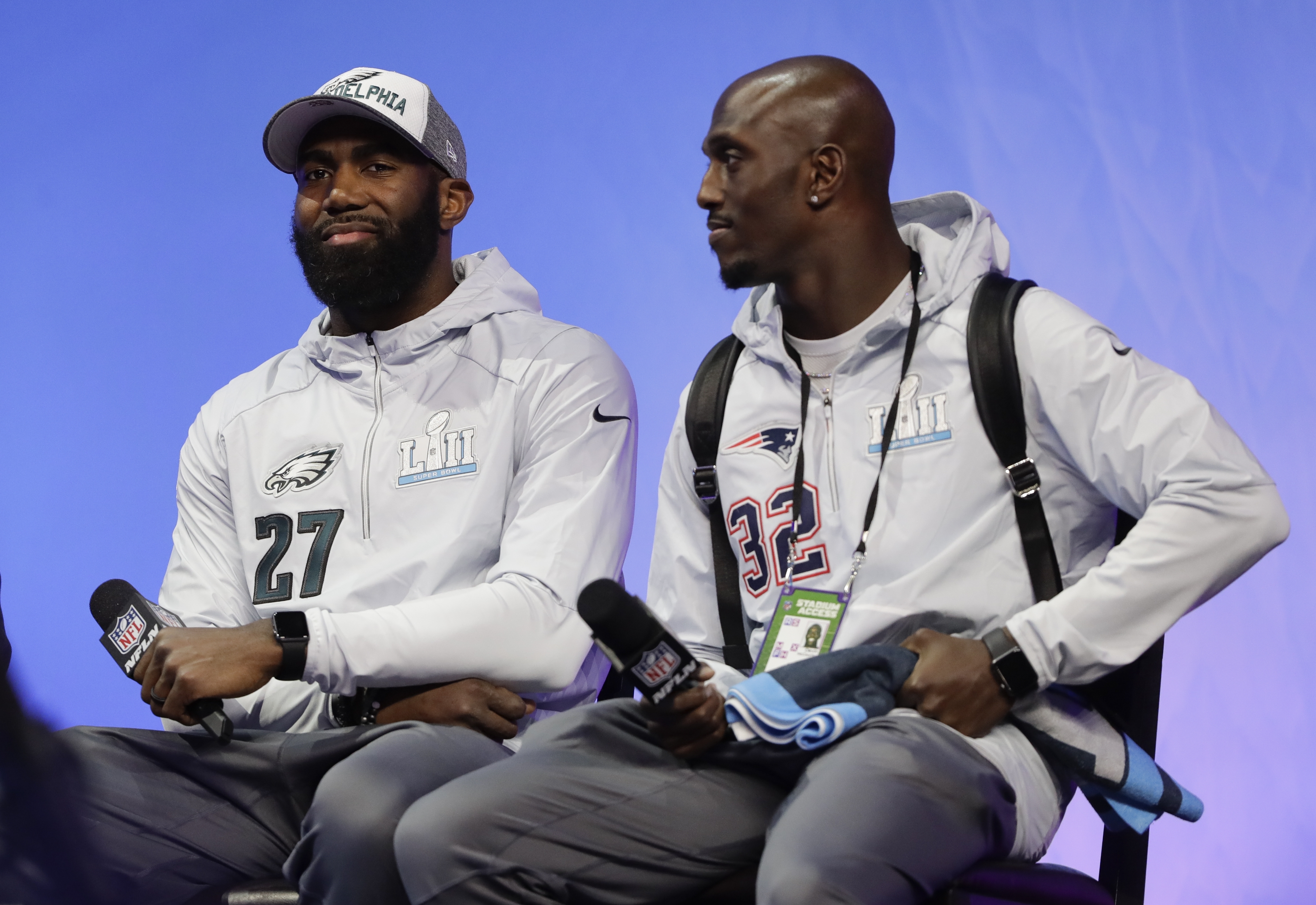 Malcolm Jenkins (left) and Devin McCourty (right) together during Opening Night ahead of Super Bowl LII.