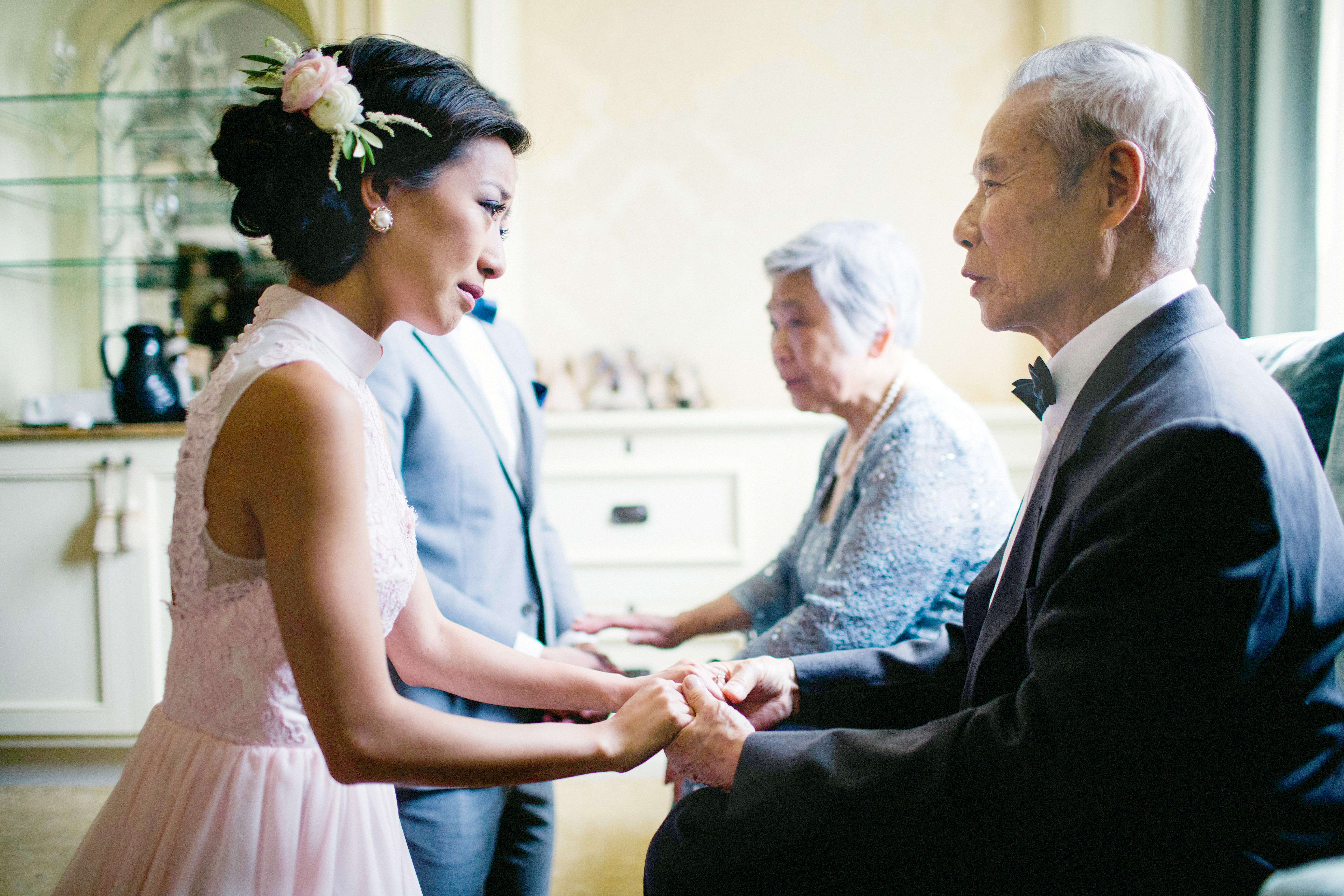 To welcome family, Jean Wang and Nick Nelson arranged for a version of the traditional Chinese wedding tea ceremony as part of their celebration at the Lenox Hotel last June.