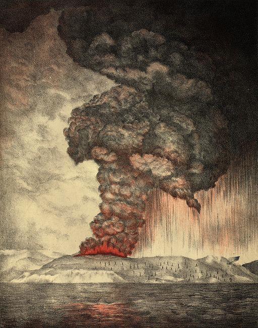 Lithograph of the 1883 volcanic eruption on Krakatoa.