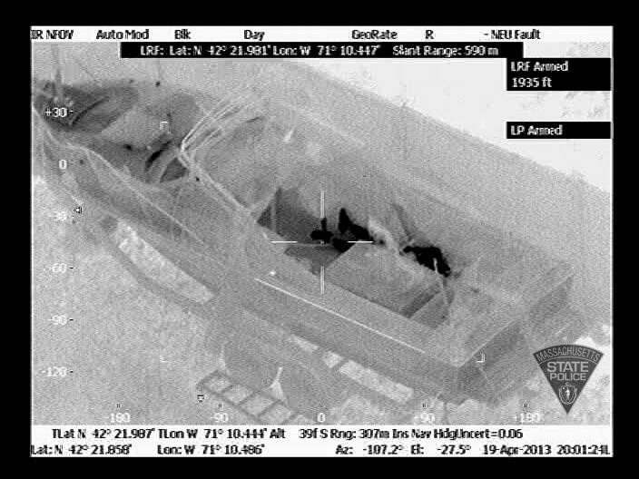 A thermal image from a helicopter showed the boat in which Dzhokhar Tsarnaev was hiding on the night of April 19.