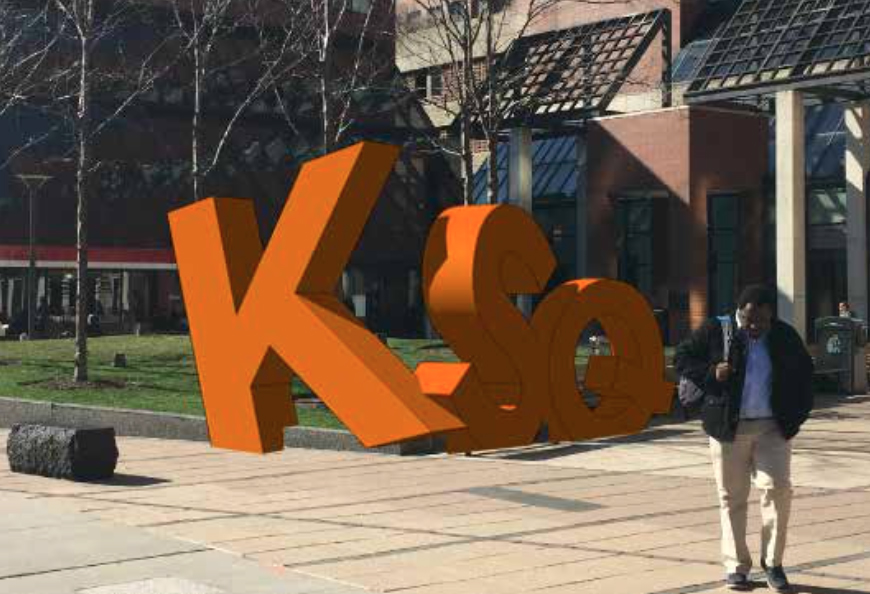 A rendering shows a potential design for the sculpture Boston Properties is planning for Kendall Square as part of an effort to give the area more of a sense of place.