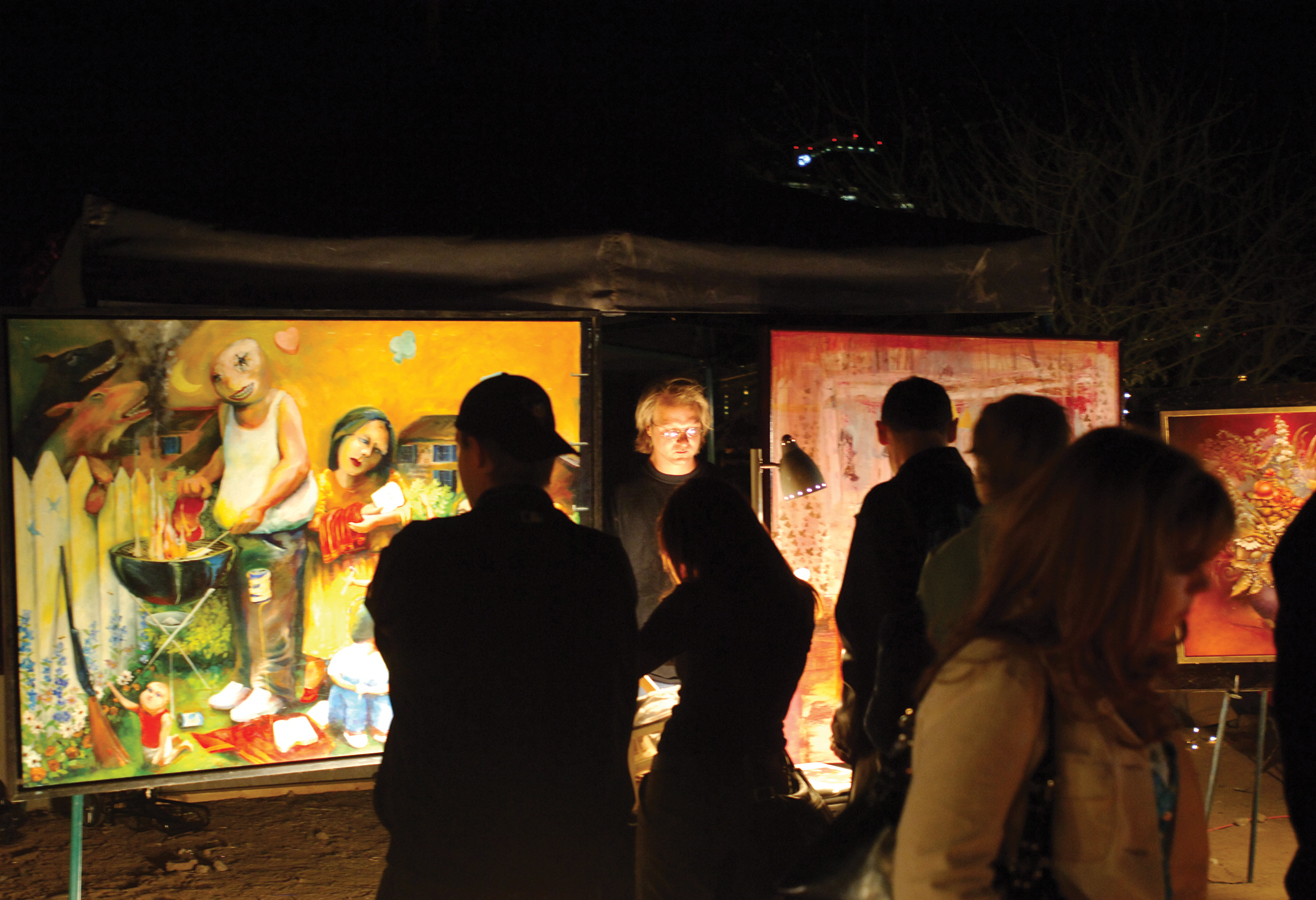 The monthly art walk downtown attracts crowds.