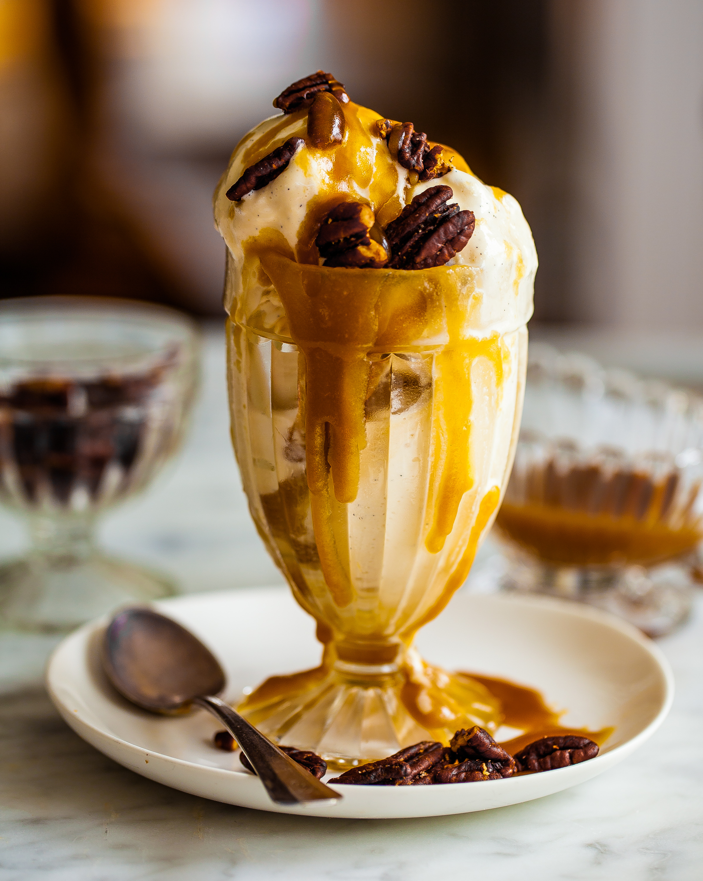 Butterscotch sundaes with salted pecans