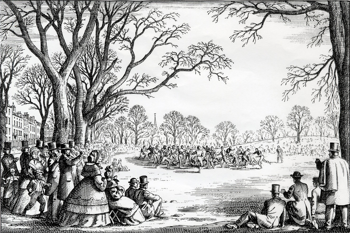 An artist’s rendition of an Oneida Club football match in the team’s first year of existence.