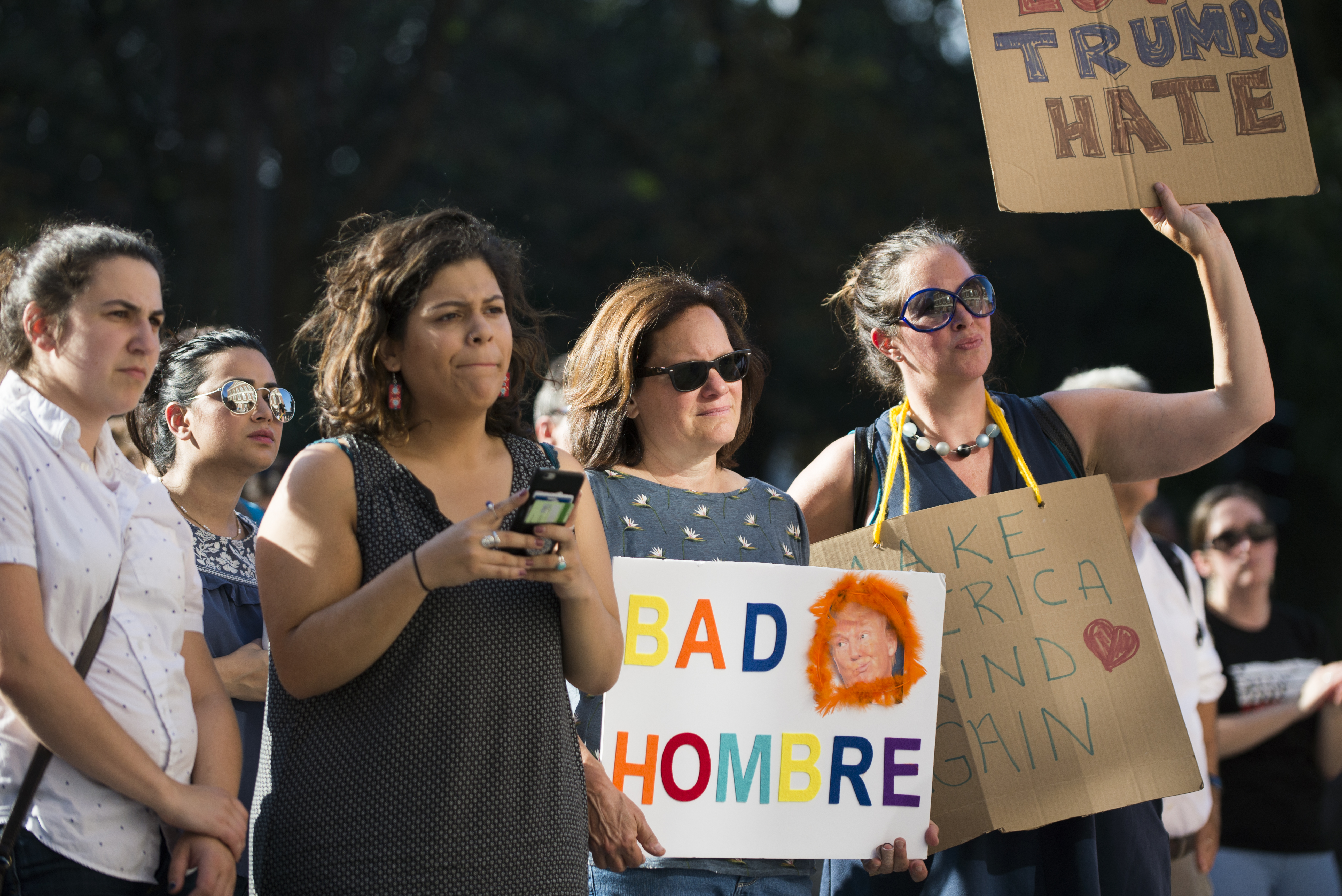 Protesters listen during the rally.
