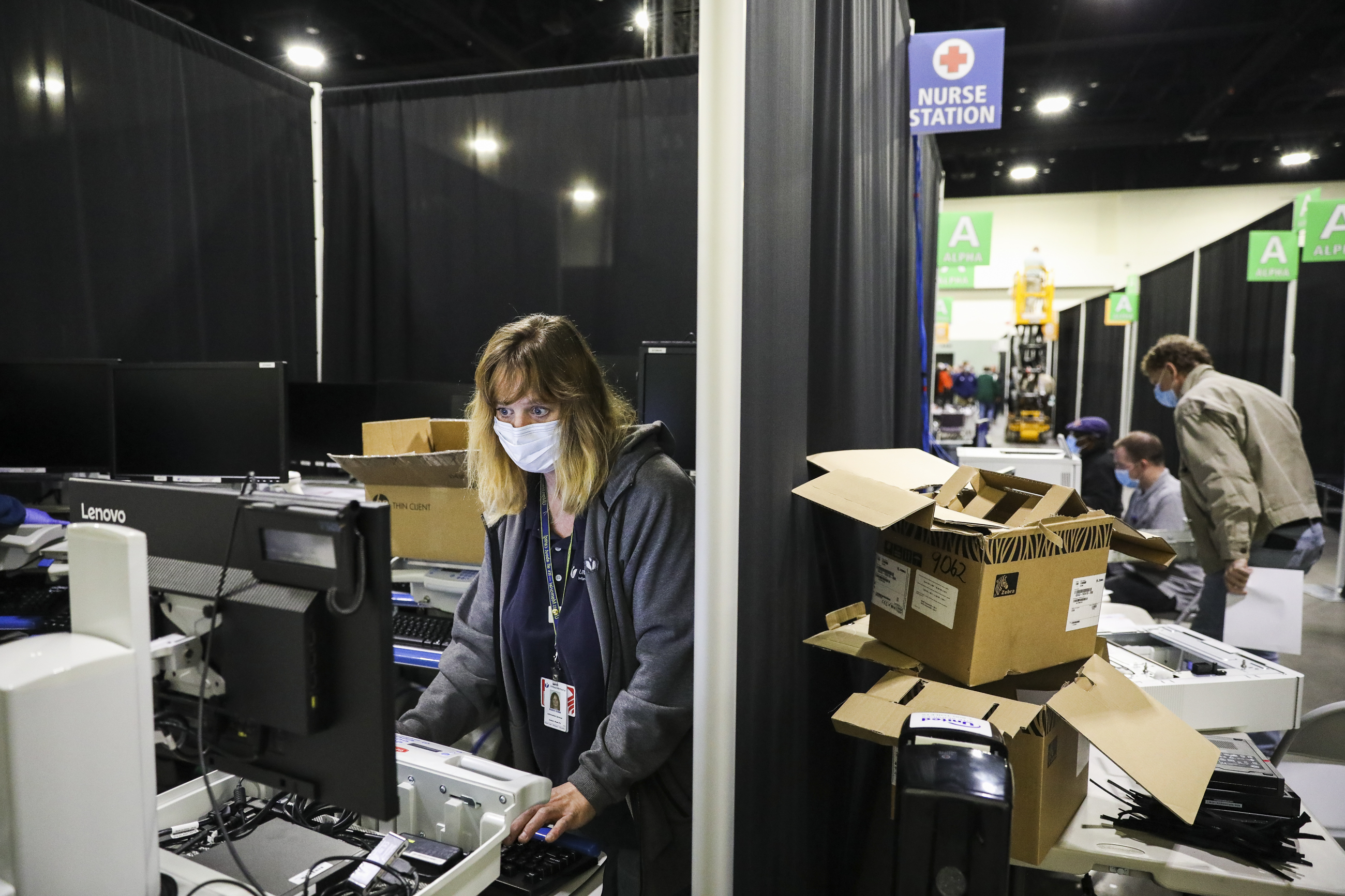 Jessie Kibbe set up work stations in the field hospital.