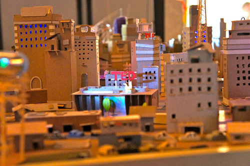 "Cardboard City" is one of many engineering wonders in the STEM exhibit at Goodnow Library in Sudbury.