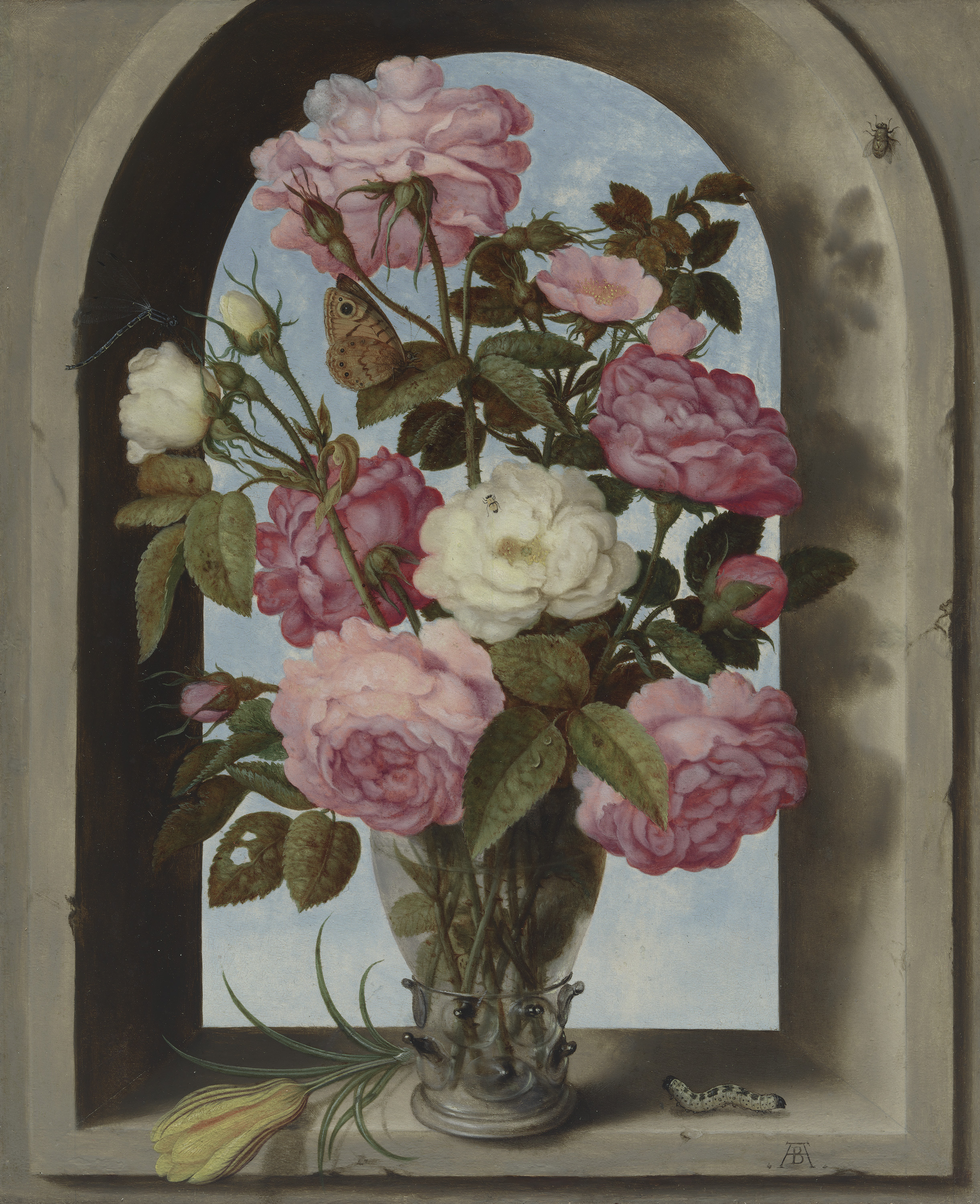 “Still Life with Roses in a Glass Vase” by Ambrosius Bosschaert the Elder.