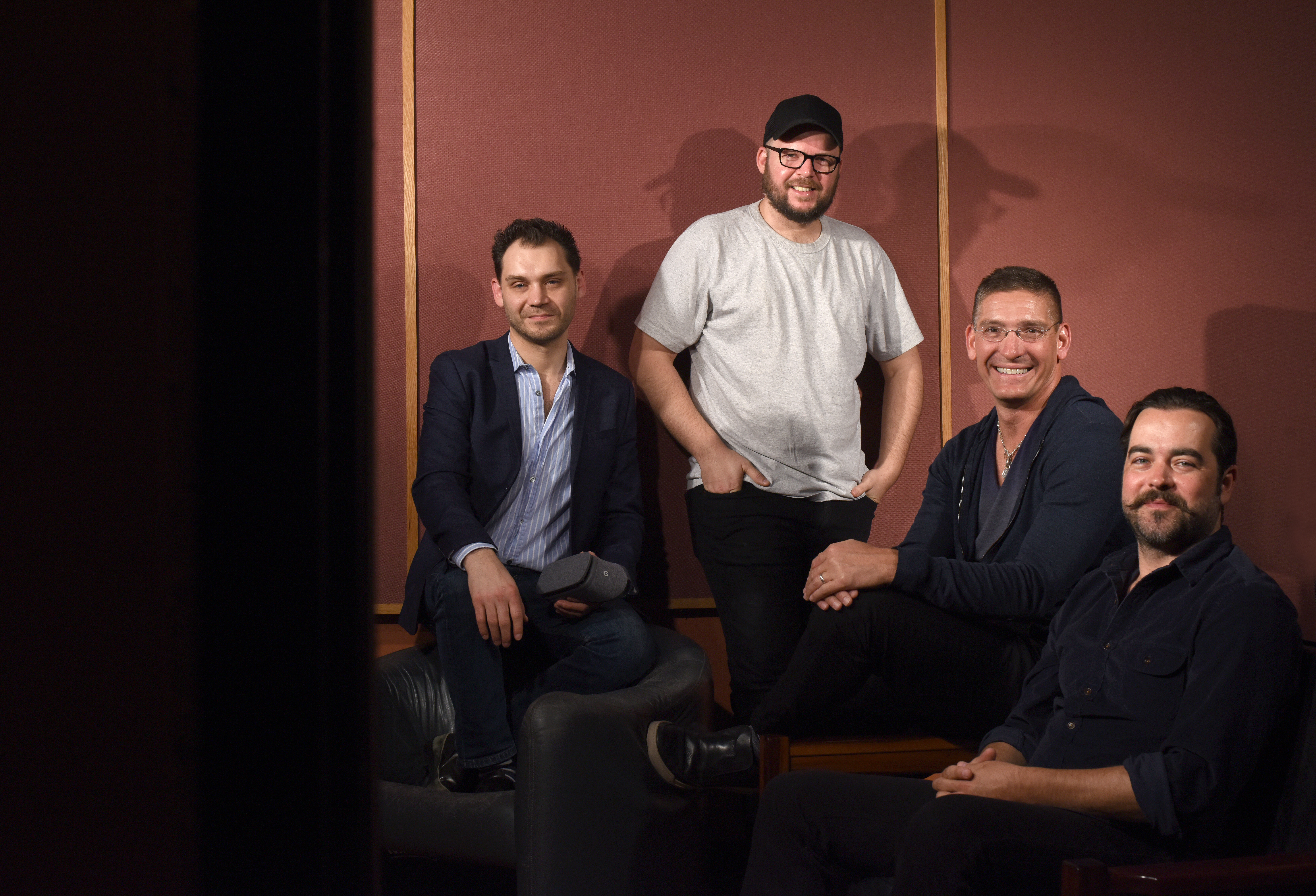 From left, “Hamlet 360” producer Graham Sack, technical director Matthew Niederhauser, director Steven Maler, and technical director John Fitzgerald.
