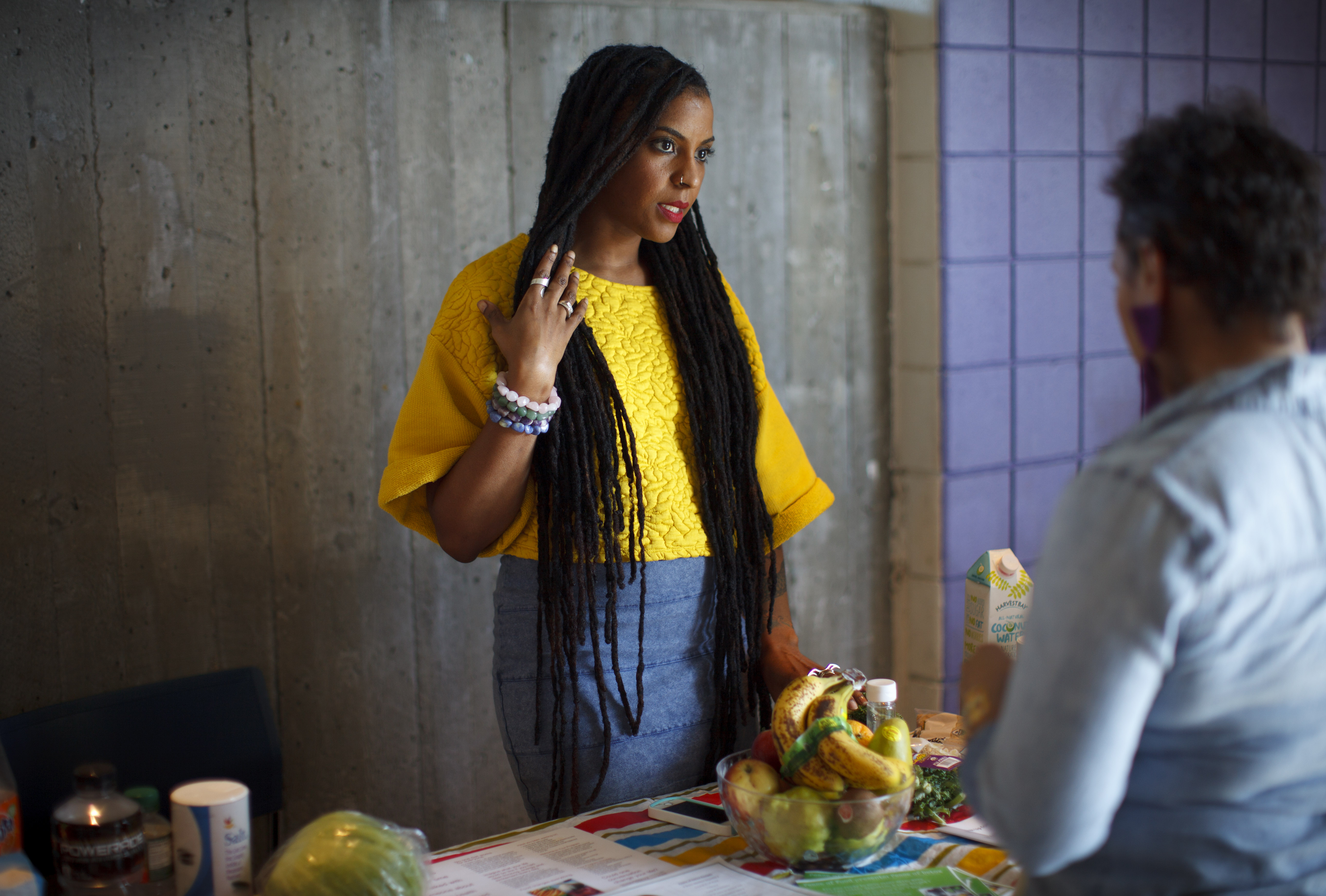 Letitia Richards of Dorchester at UMass Boston for International Natural Hair Meetup Day earlier this month.