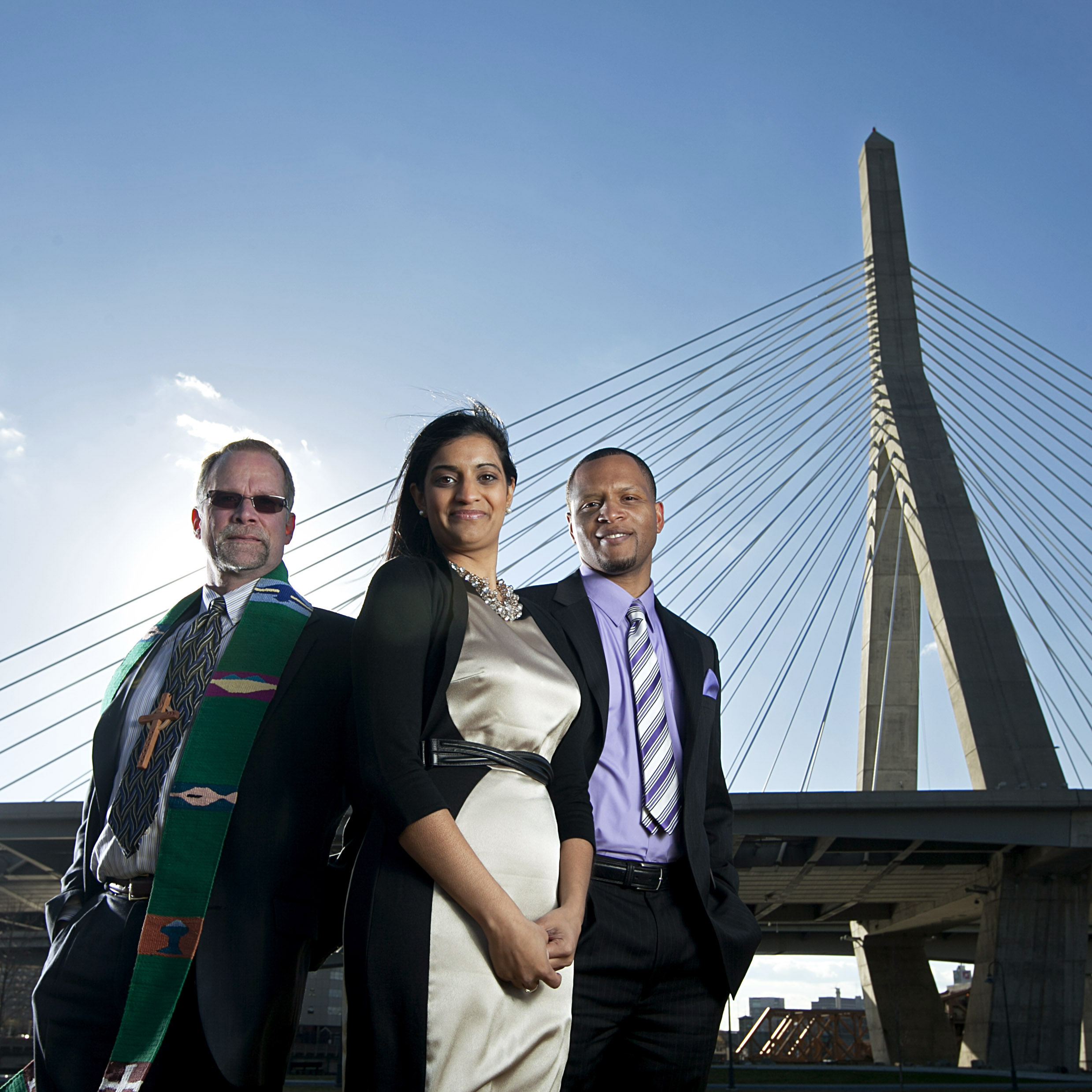 Photographed in Boston’s Paul Revere Park, the Rev. Eric Markman of Hartford Street Presbyterian Church (left), Priti Rao of the Massachusetts Women’s Political Caucus, and Ed Walker of Independent Consultants of Education are among a devoted group of diversty champions.