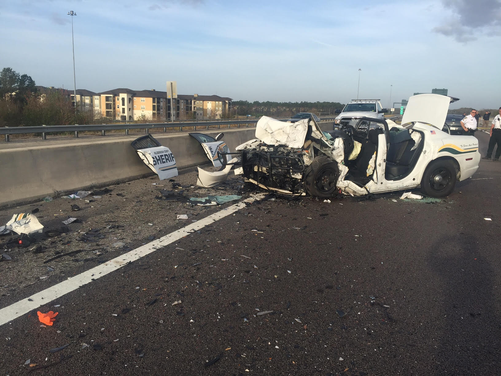Kotfila’s cruiser (above) was struck by a wrong-way driver, according to reports.