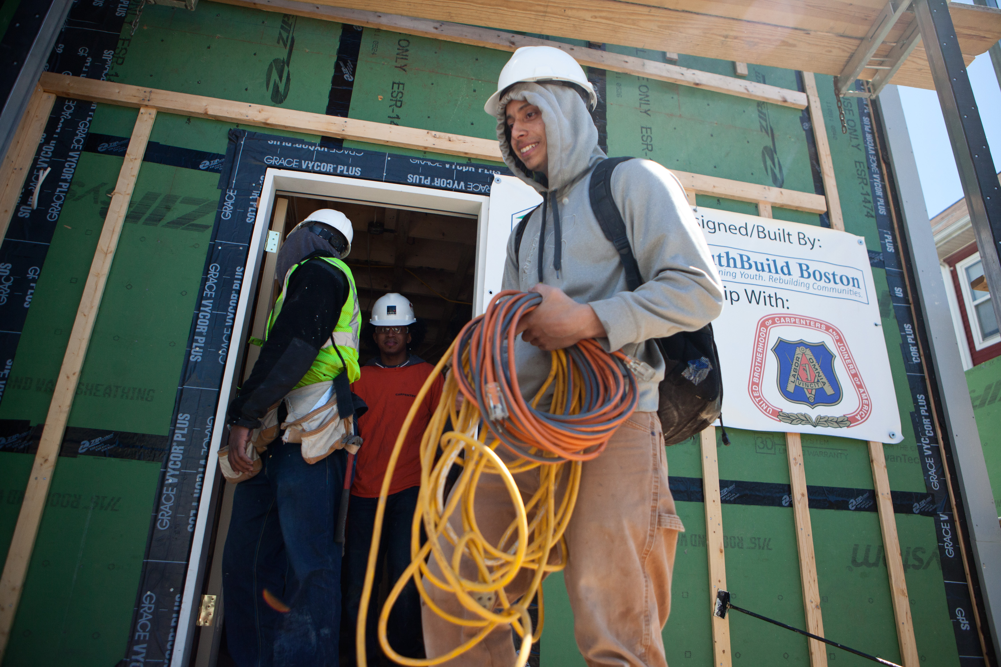 Rember Ochoa at the end of his shift at a YouthBuild, which helps young people earn GEDs and enter trades.