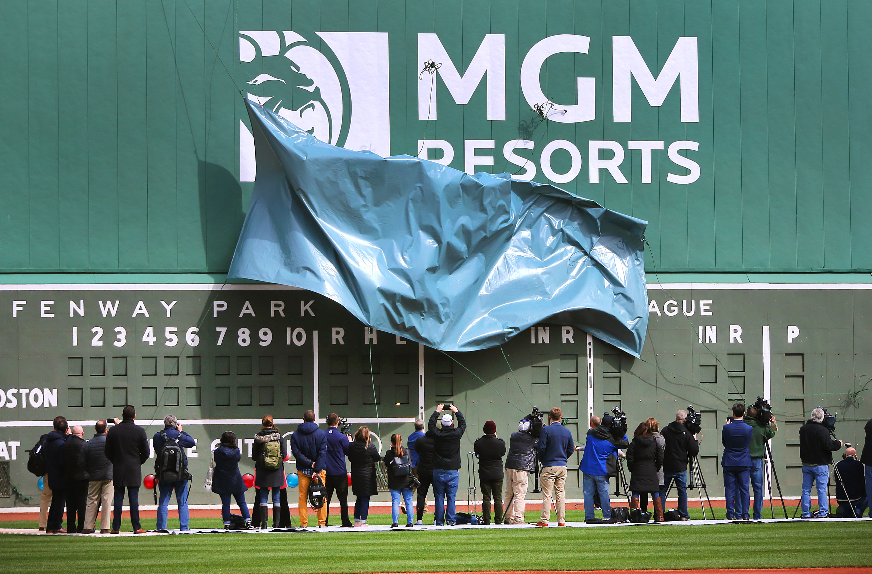 A new MGM Resorts logo was unveiled on the Green Monster.