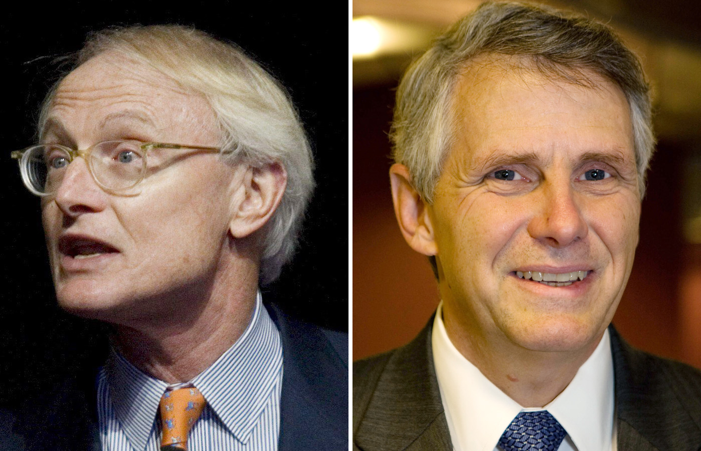 Harvard’s Michael Porter (left) chairs the board of Continuum Energy Technologies, a company cofounded by former MIT administrator John T. Preston (right) in 1999.