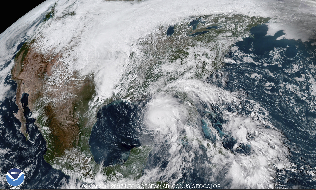 A satellite image shows Hurricane Michael in the Gulf of Mexico at 3:17 p.m. EDT.