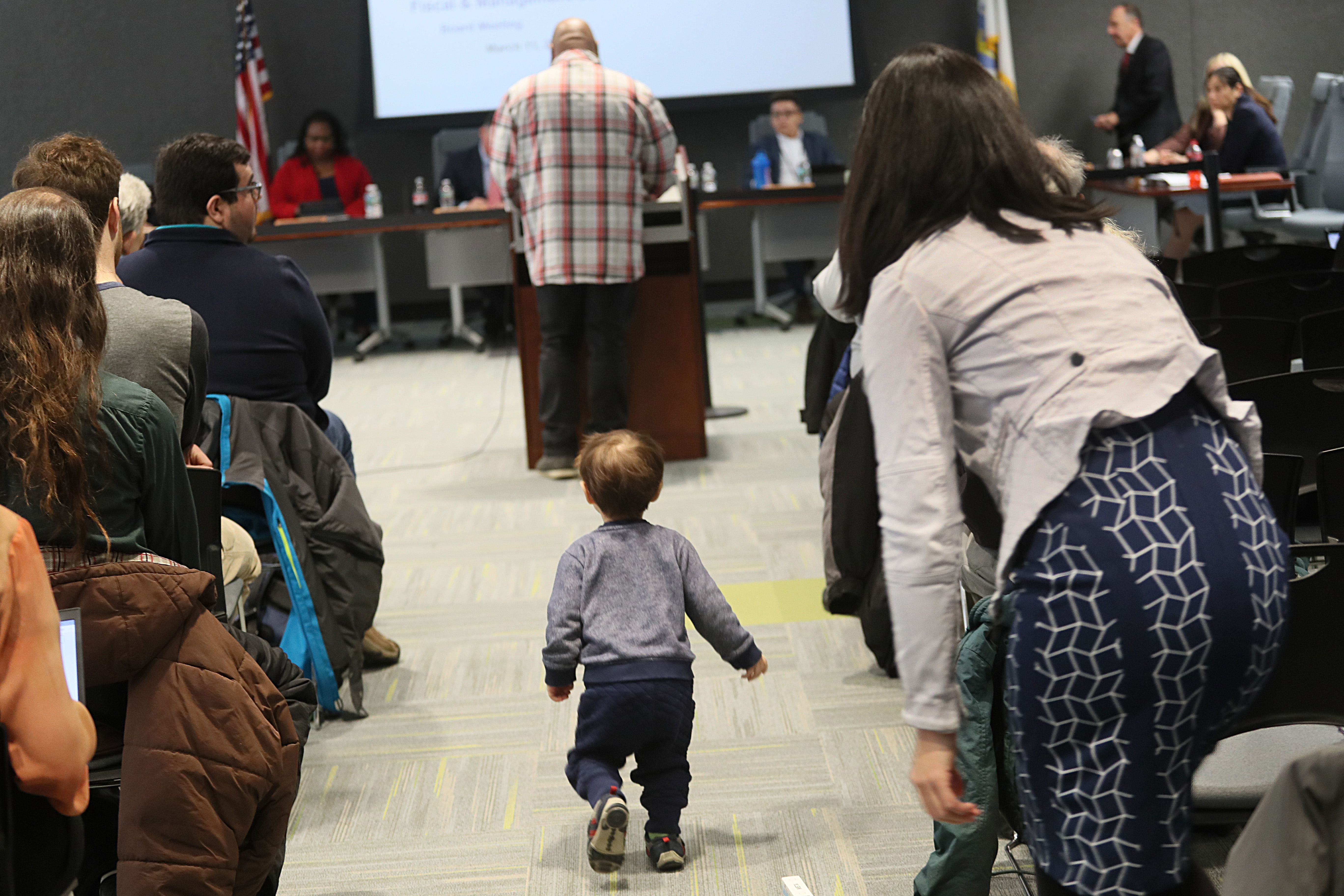 Boston City Councilor Michelle Wu's son made a break for the podium during the MBTA board meeting on Monday.