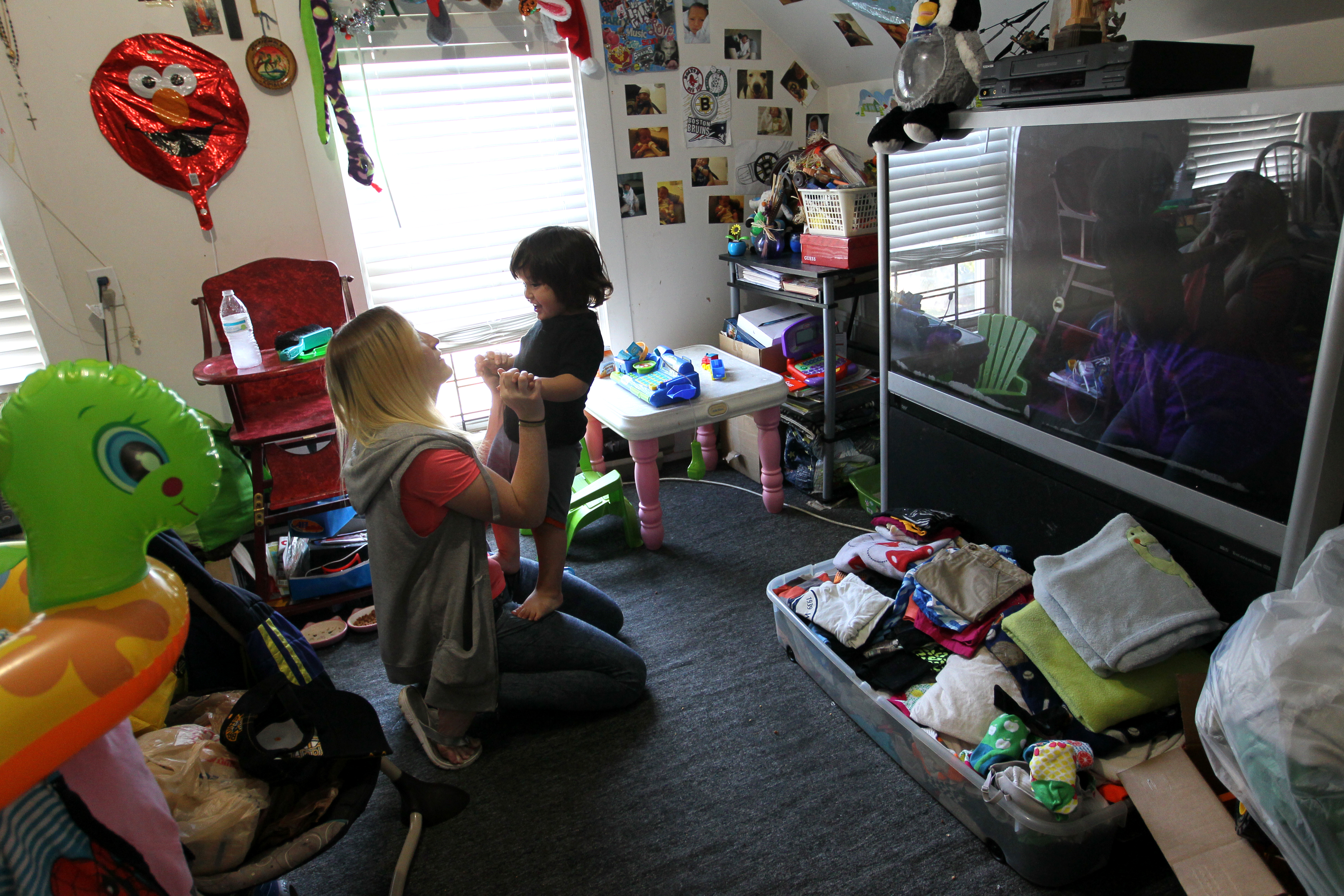 Abby Haskins with Ayden, now an active 2-year-old, who at birth spent weeks in the hospital withdrawing from methadone.