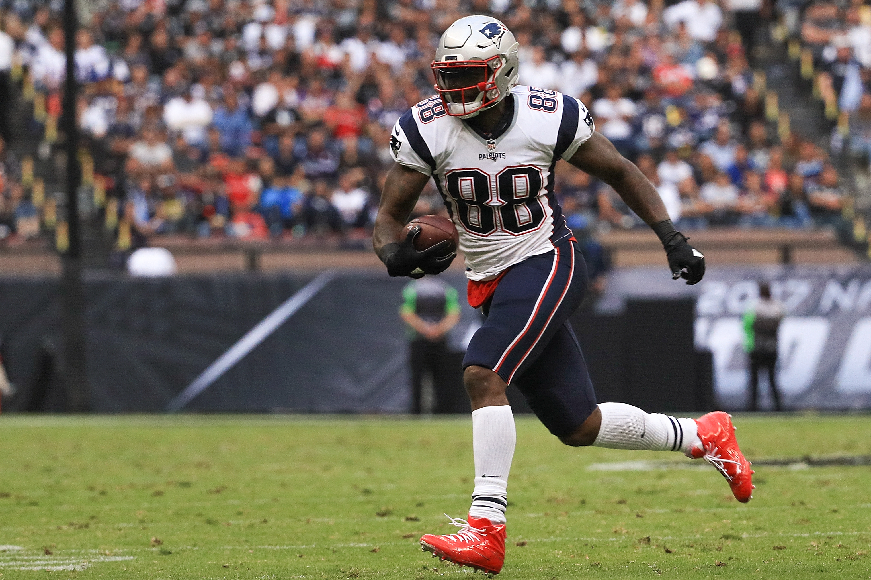 Veteran tight end Martellus Bennett (88), along with fellow veteran tight end Dwayne Allen, could be a salary cap casualty during the offseason.