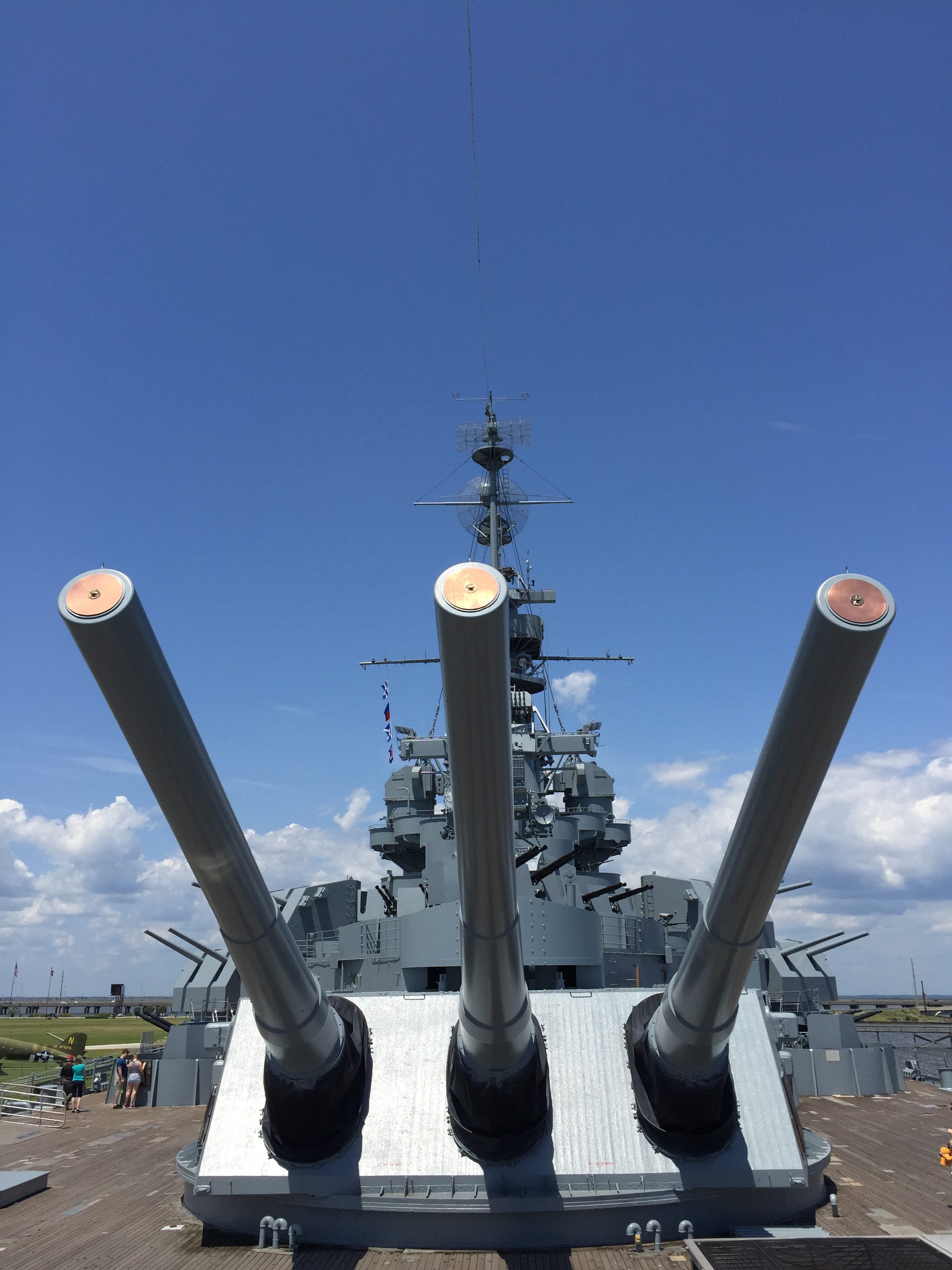 The 16-inch guns of the USS Alabama, a World War II battleship berthed on Mobile Bay and now a tourist site.