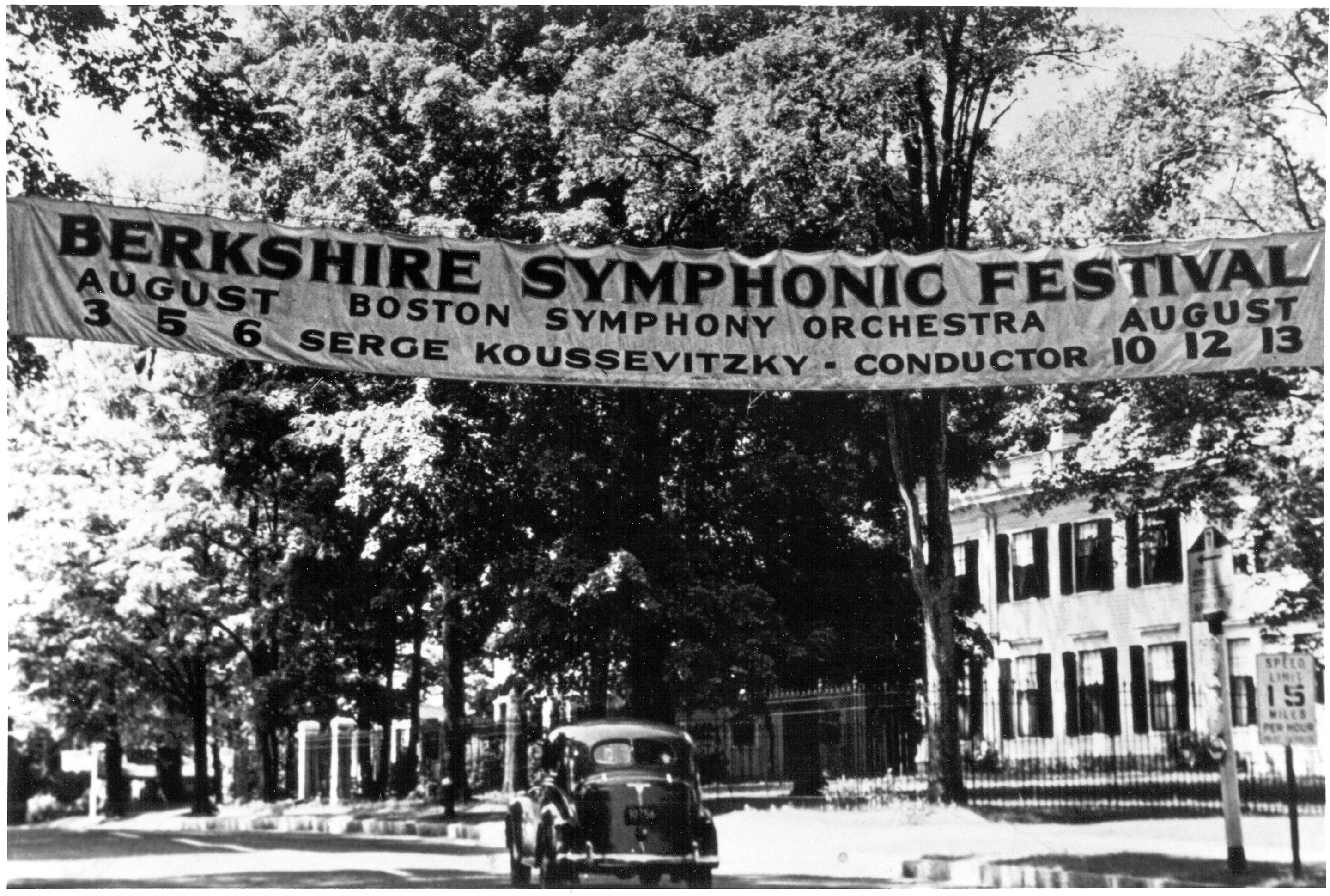 A 1939 photo of the banner at the Berkshire Symphonic Festival.