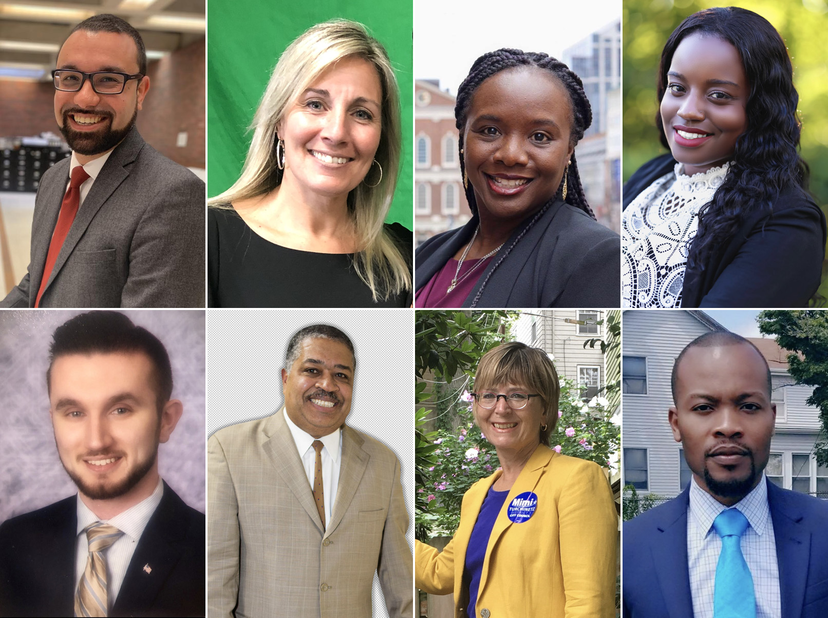 Top row, from left: Ricardo Arroyo, Maria Esdale Farrell, Alkia Powell, Cecily Graham. Bottom row, from left: Justin Matthew Murad, Jean-Claude Sanon, Mimi E. Turchinetz, Yves Mary Jean.