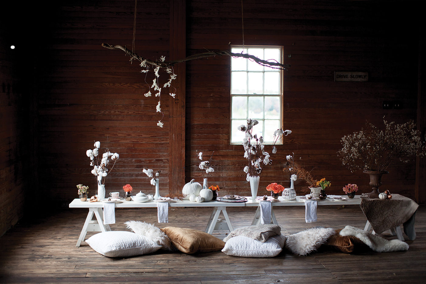 The table is set for a wedding at the Wells Reserve at Laudholm.