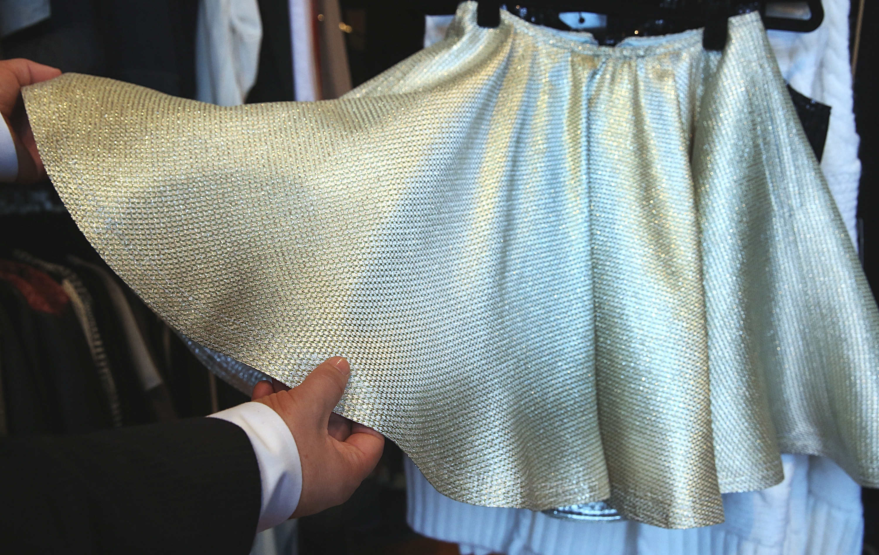 A champagne metallic skirt.
