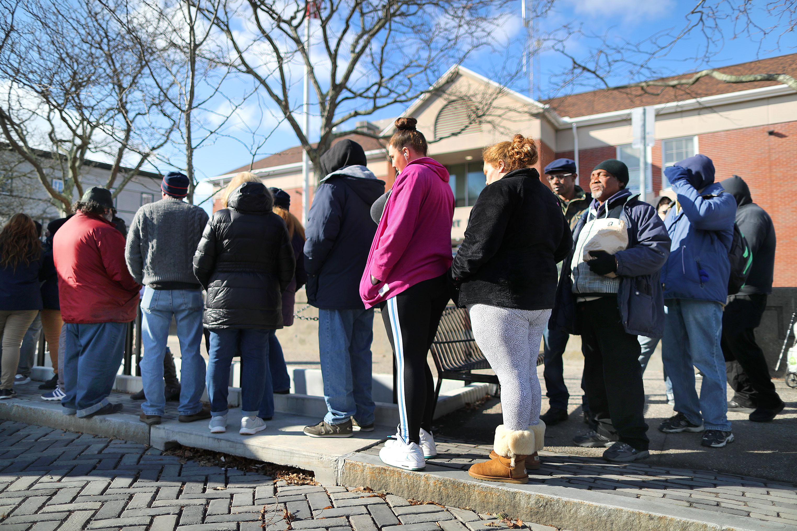 Newport residents lined up at a food truck for free meals.