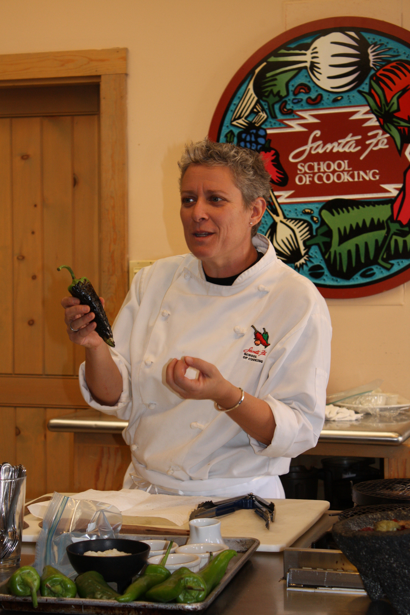 Deena Chafetz teaches a chili workshop at Santa Fe School of Cooking.