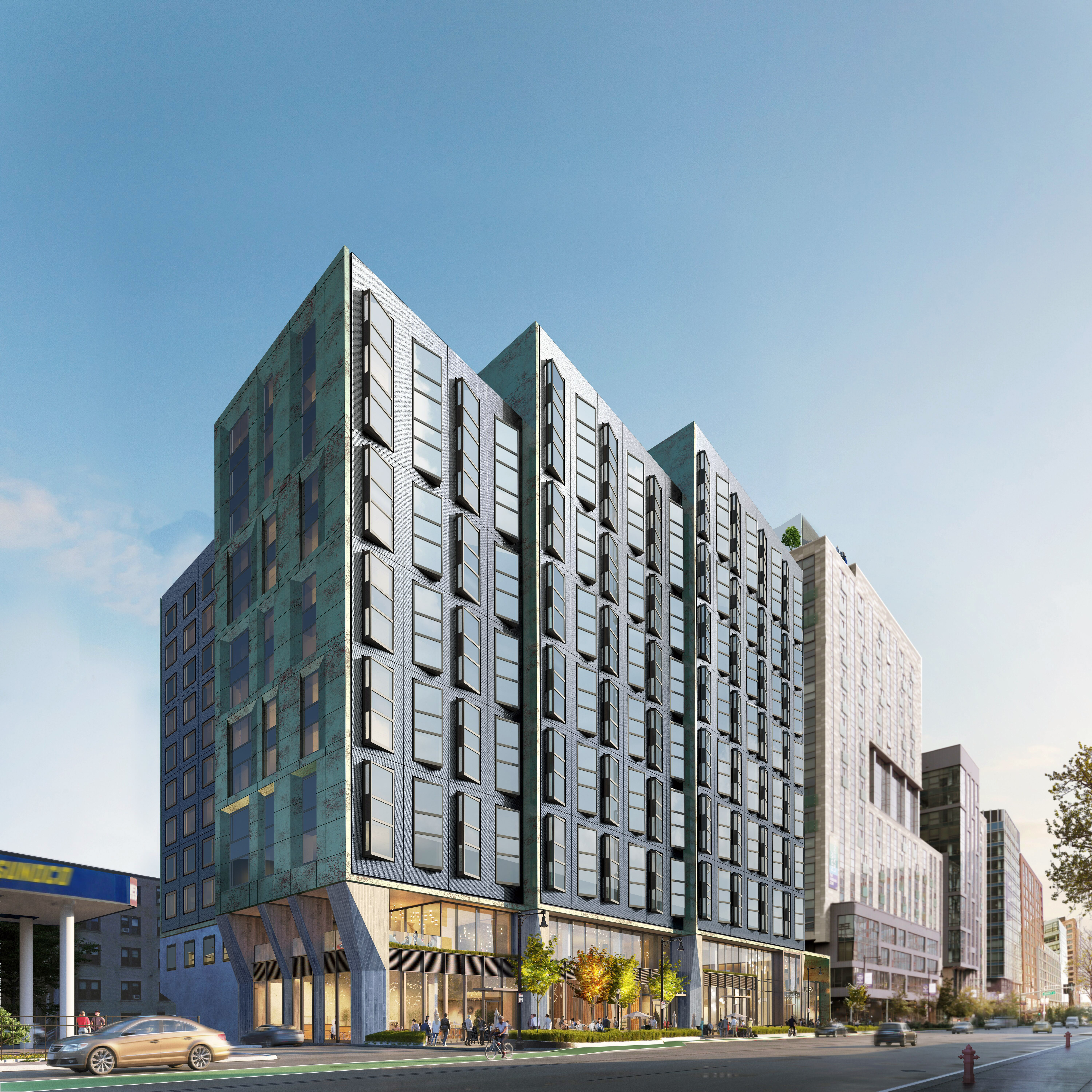 A rendering of the 477-unit apartment building Scape North America wants to build on Boylston Street in the Fenway.