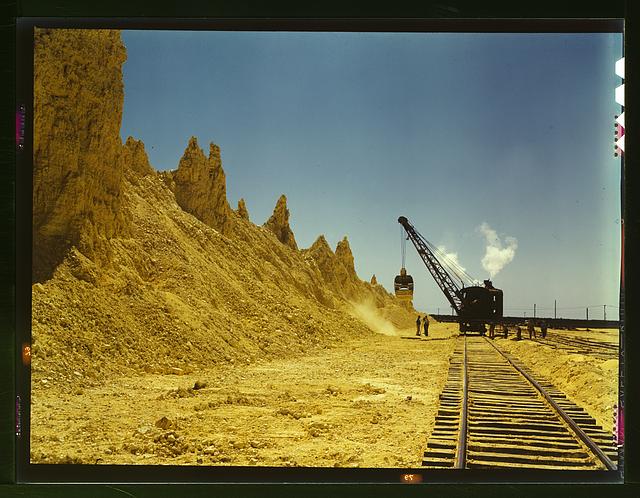 John Vachon's "Nearly exhausted sulfur vat from which railroad cars are loaded, Freeport Sulphur Co., Hoskins Mound, Texas," 1943.