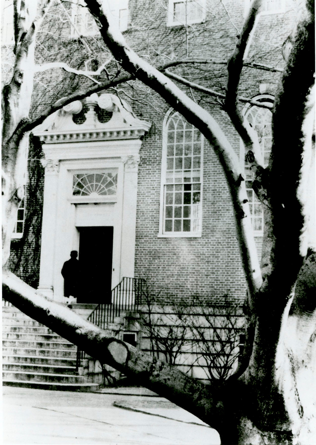 A reproduction of the first Model 95 photo, a 1946 view of Harvard Yard, taken two years before the camera was offered to the public.