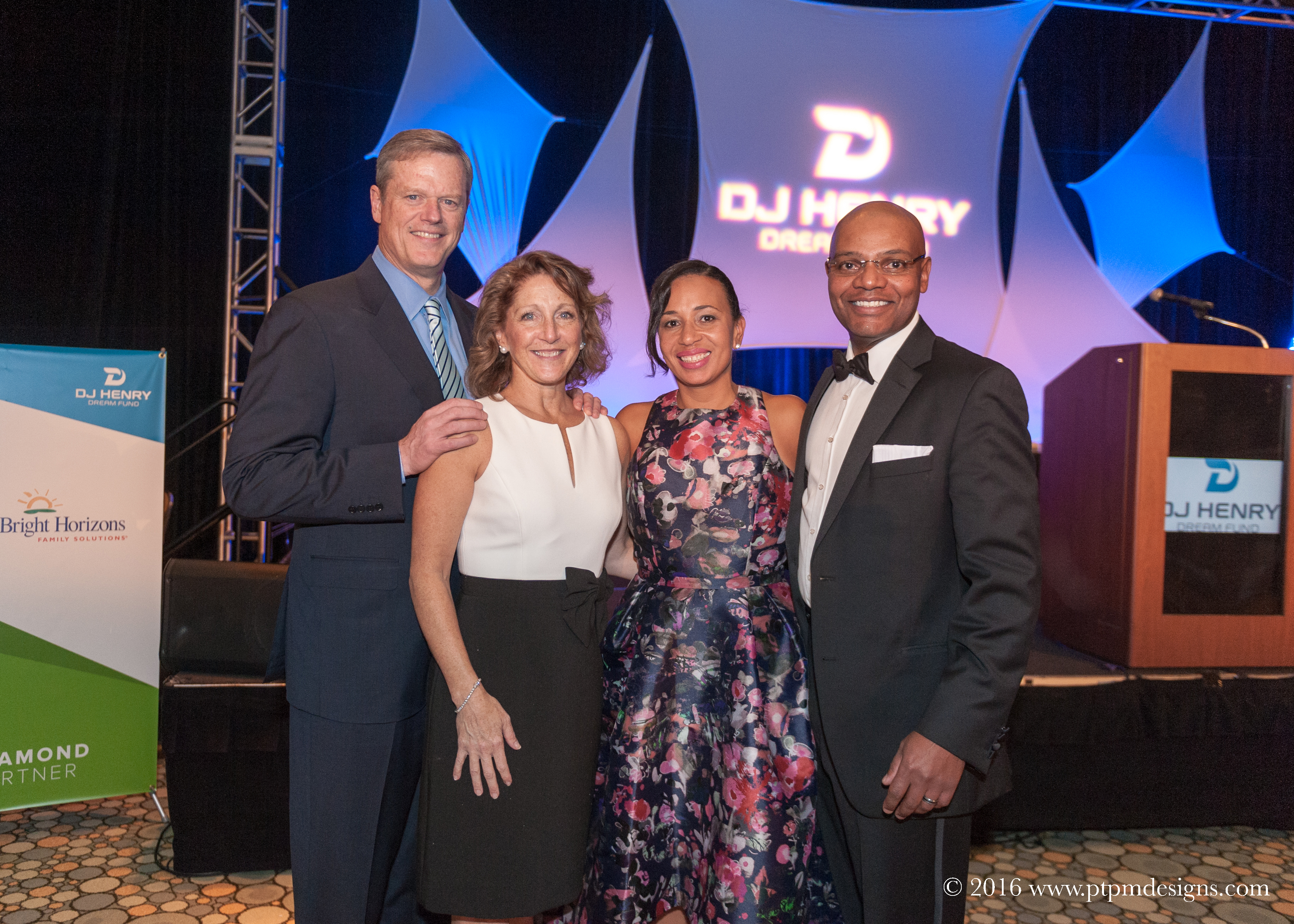 Governor Charlie Baker and wife Lauren with Angella and Dan Henry at the gala.